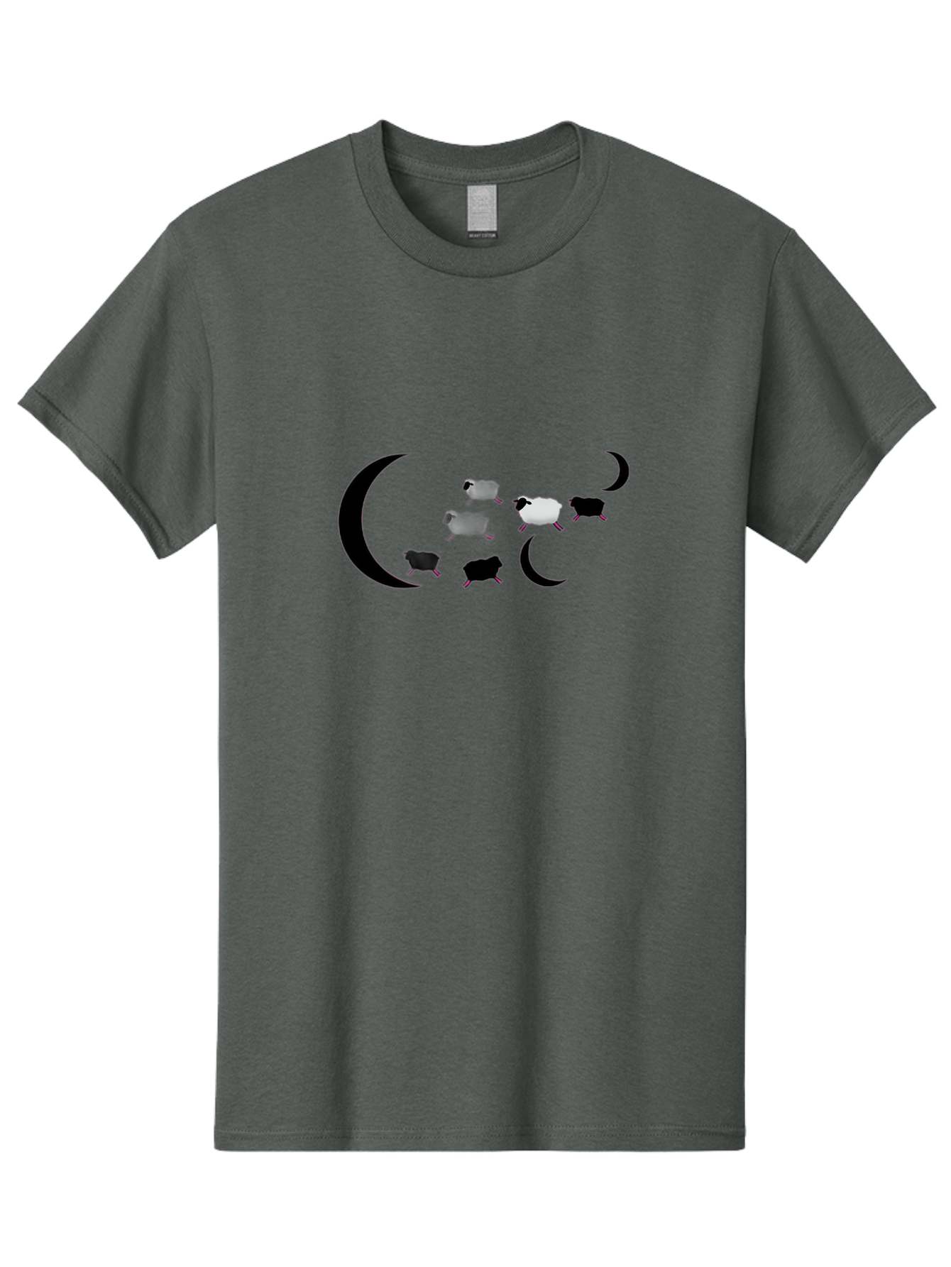 Sheep-And-Moon Men'S Graphic Tee, 100% Cotton, Comfortable Casual Summer Wear, Machine Washable, Sheep Jumping, Crescent Moon, Flock Of Sheep, Counting Sheep, Sleep Aid, Surreal Artwork, Dreamy Imagery, Black And White Sheep, Minimalist Design Bad548