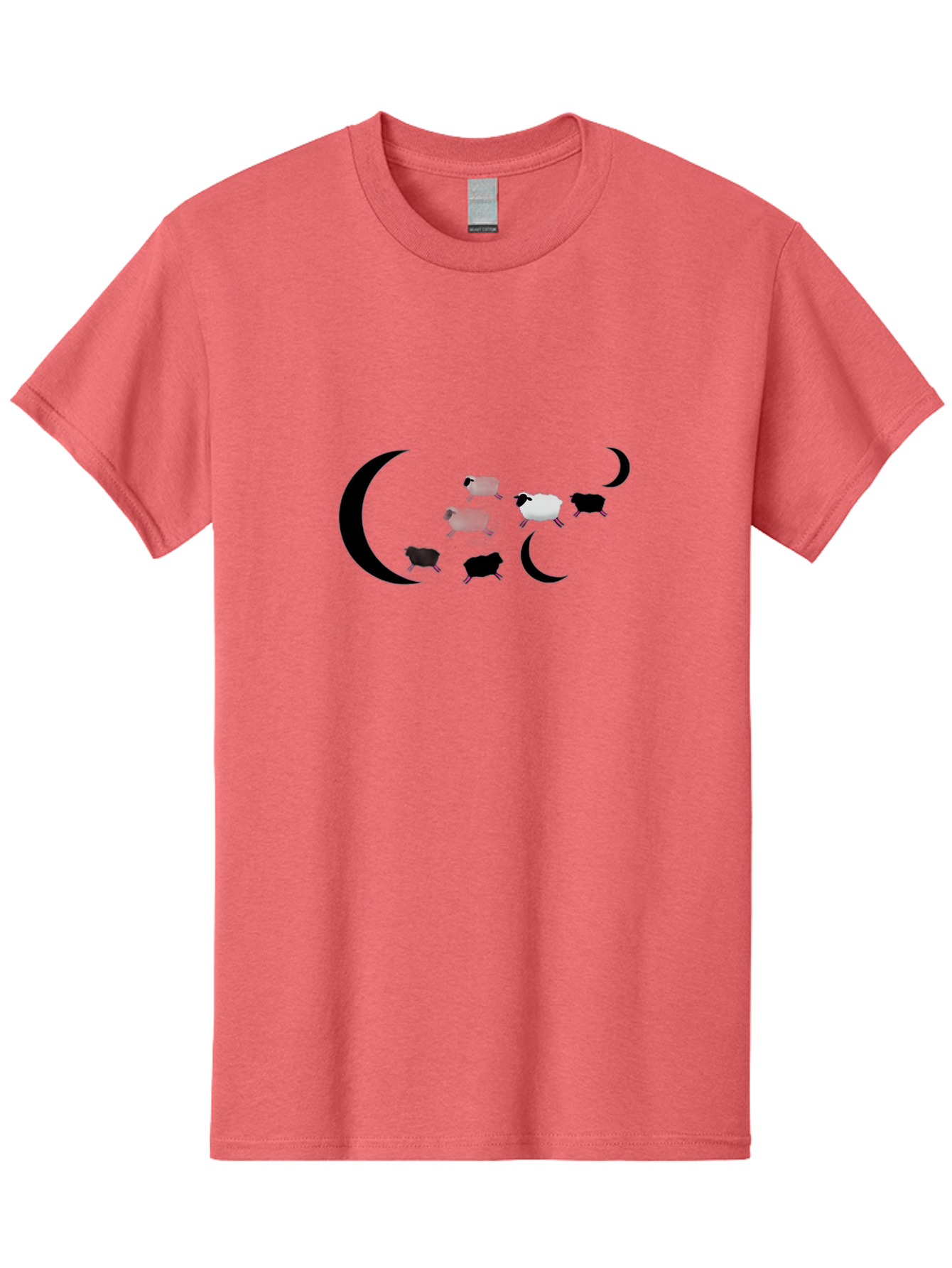 Sheep-And-Moon Men'S Graphic Tee, 100% Cotton, Comfortable Casual Summer Wear, Machine Washable, Sheep Jumping, Crescent Moon, Flock Of Sheep, Counting Sheep, Sleep Aid, Surreal Artwork, Dreamy Imagery, Black And White Sheep, Minimalist Design Bad548