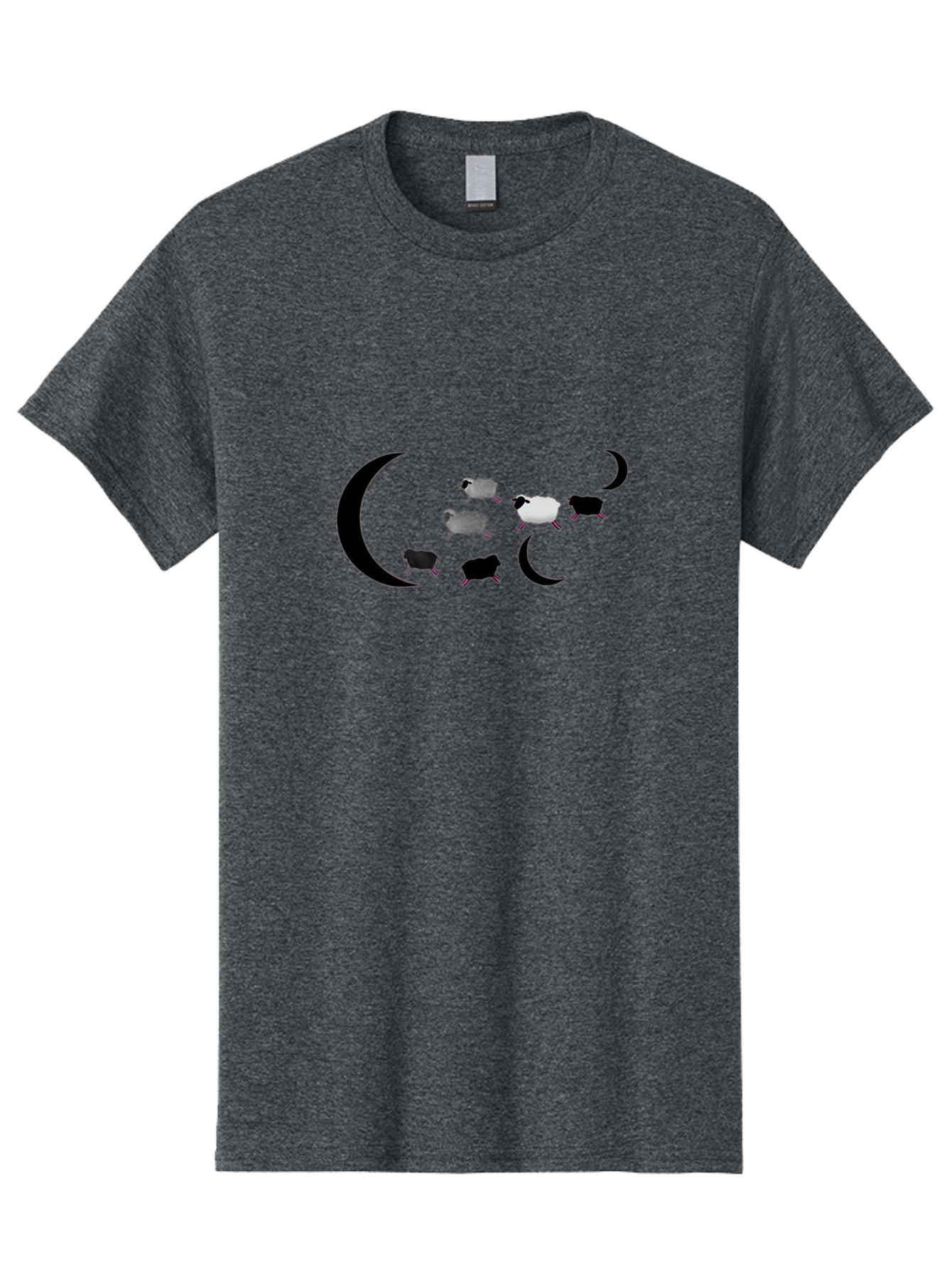 Sheep-And-Moon Men'S Graphic Tee, 100% Cotton, Comfortable Casual Summer Wear, Machine Washable, Sheep Jumping, Crescent Moon, Flock Of Sheep, Counting Sheep, Sleep Aid, Surreal Artwork, Dreamy Imagery, Black And White Sheep, Minimalist Design Bad548