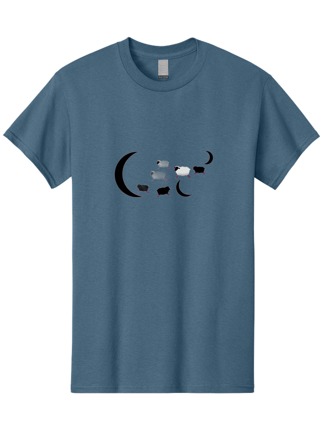 Sheep-And-Moon Men'S Graphic Tee, 100% Cotton, Comfortable Casual Summer Wear, Machine Washable, Sheep Jumping, Crescent Moon, Flock Of Sheep, Counting Sheep, Sleep Aid, Surreal Artwork, Dreamy Imagery, Black And White Sheep, Minimalist Design Bad548