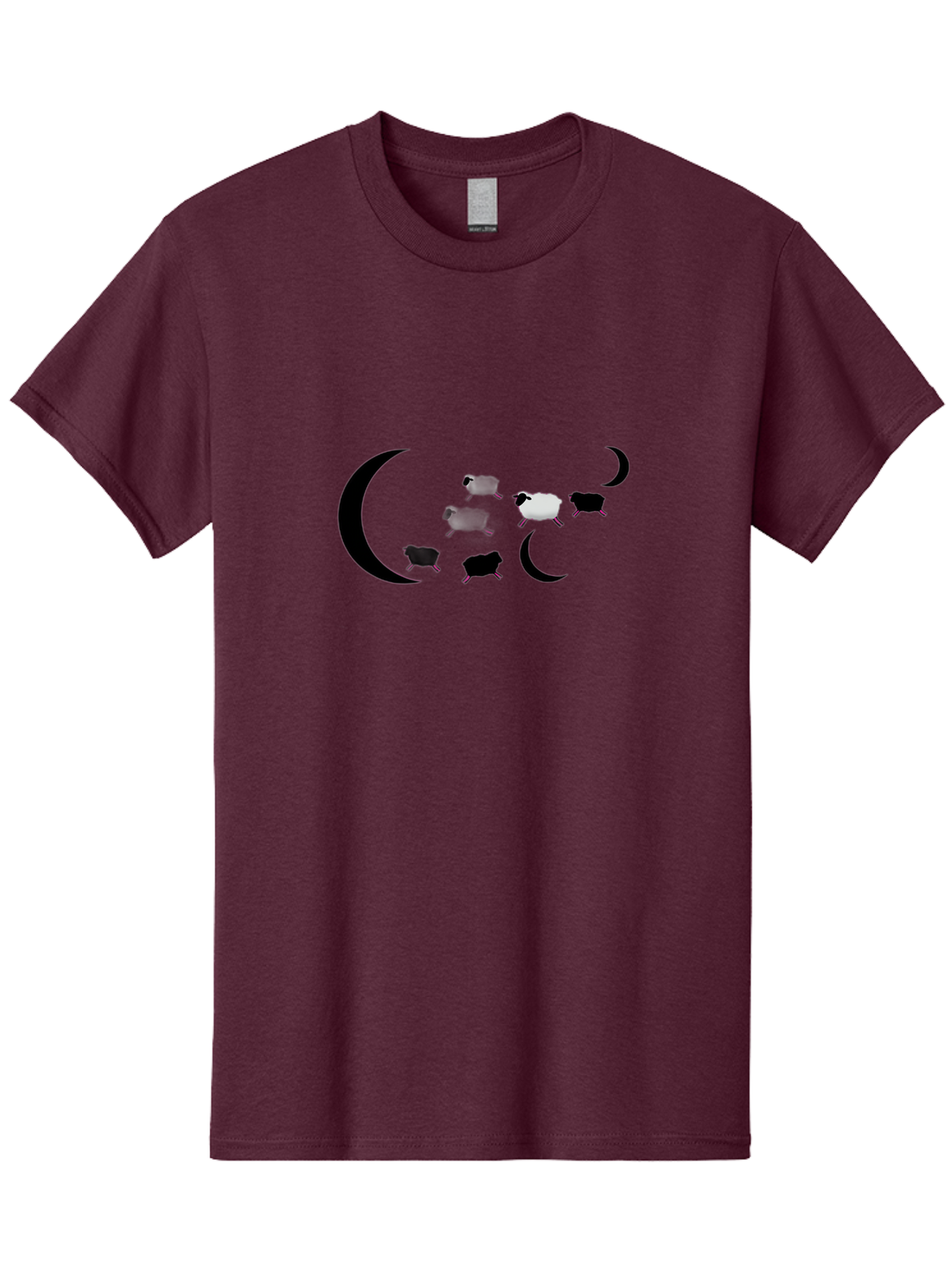 Sheep-And-Moon Men'S Graphic Tee, 100% Cotton, Comfortable Casual Summer Wear, Machine Washable, Sheep Jumping, Crescent Moon, Flock Of Sheep, Counting Sheep, Sleep Aid, Surreal Artwork, Dreamy Imagery, Black And White Sheep, Minimalist Design Bad548