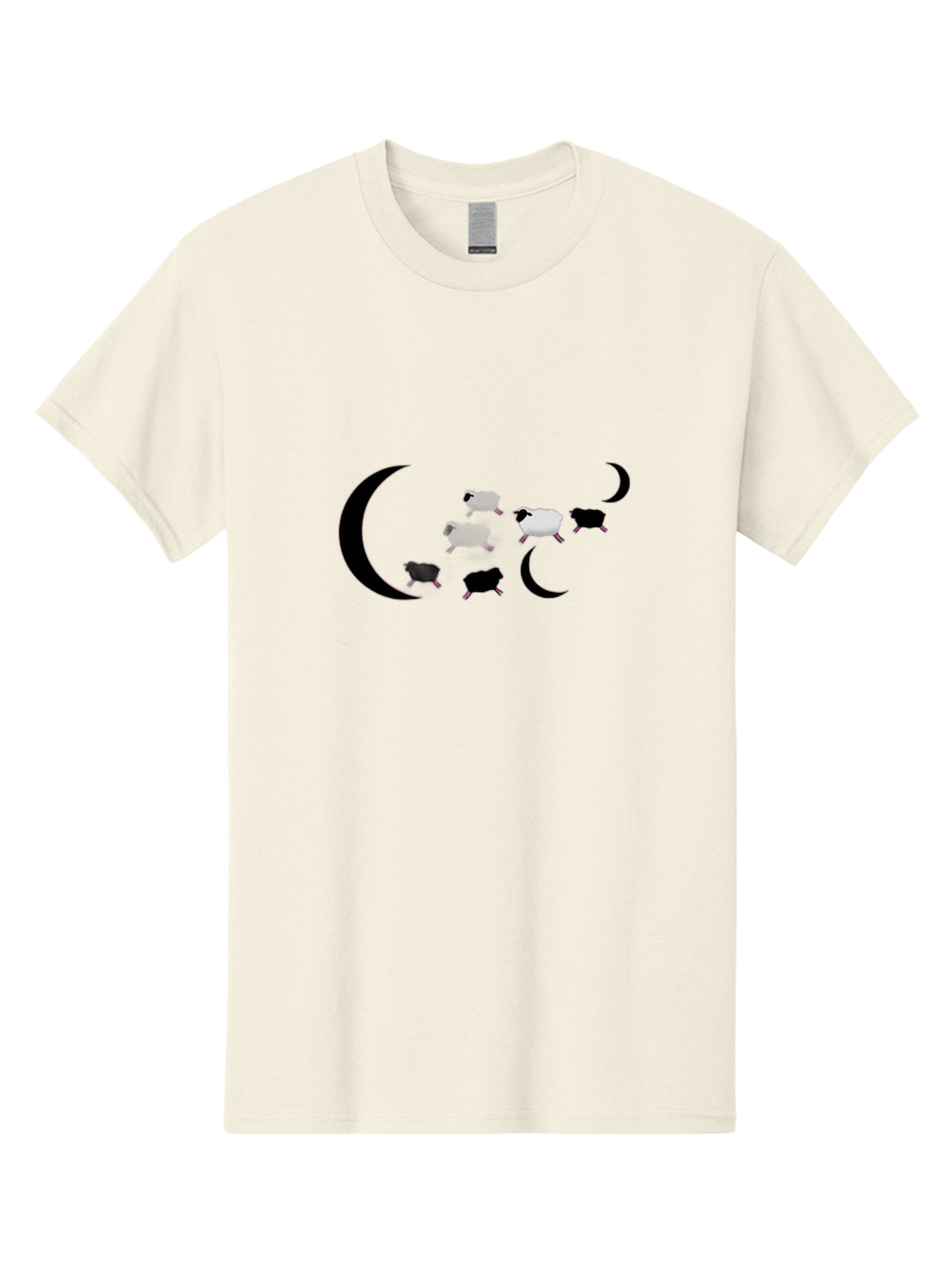 Sheep-And-Moon Men'S Graphic Tee, 100% Cotton, Comfortable Casual Summer Wear, Machine Washable, Sheep Jumping, Crescent Moon, Flock Of Sheep, Counting Sheep, Sleep Aid, Surreal Artwork, Dreamy Imagery, Black And White Sheep, Minimalist Design Bad548