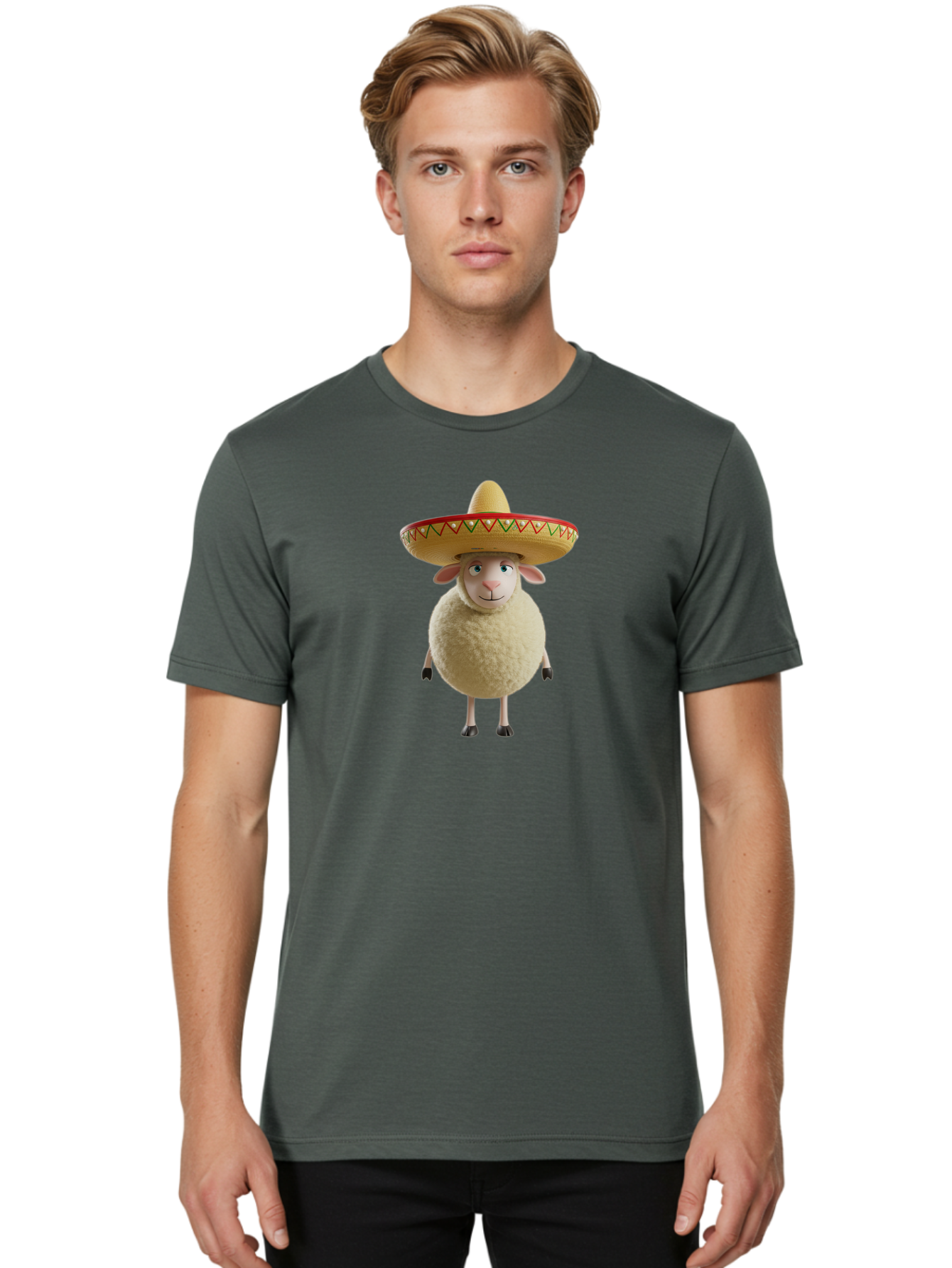 Sheep-In-Sombrero Men'S Graphic Tee, 100% Cotton, Comfortable Casual Summer Wear, Machine Washable, Cartoon Sheep Wearing Sombrero, Funny Animal, Humorous Illustration, Playful Character, Whimsical Design, Sheep In Hat Bad551