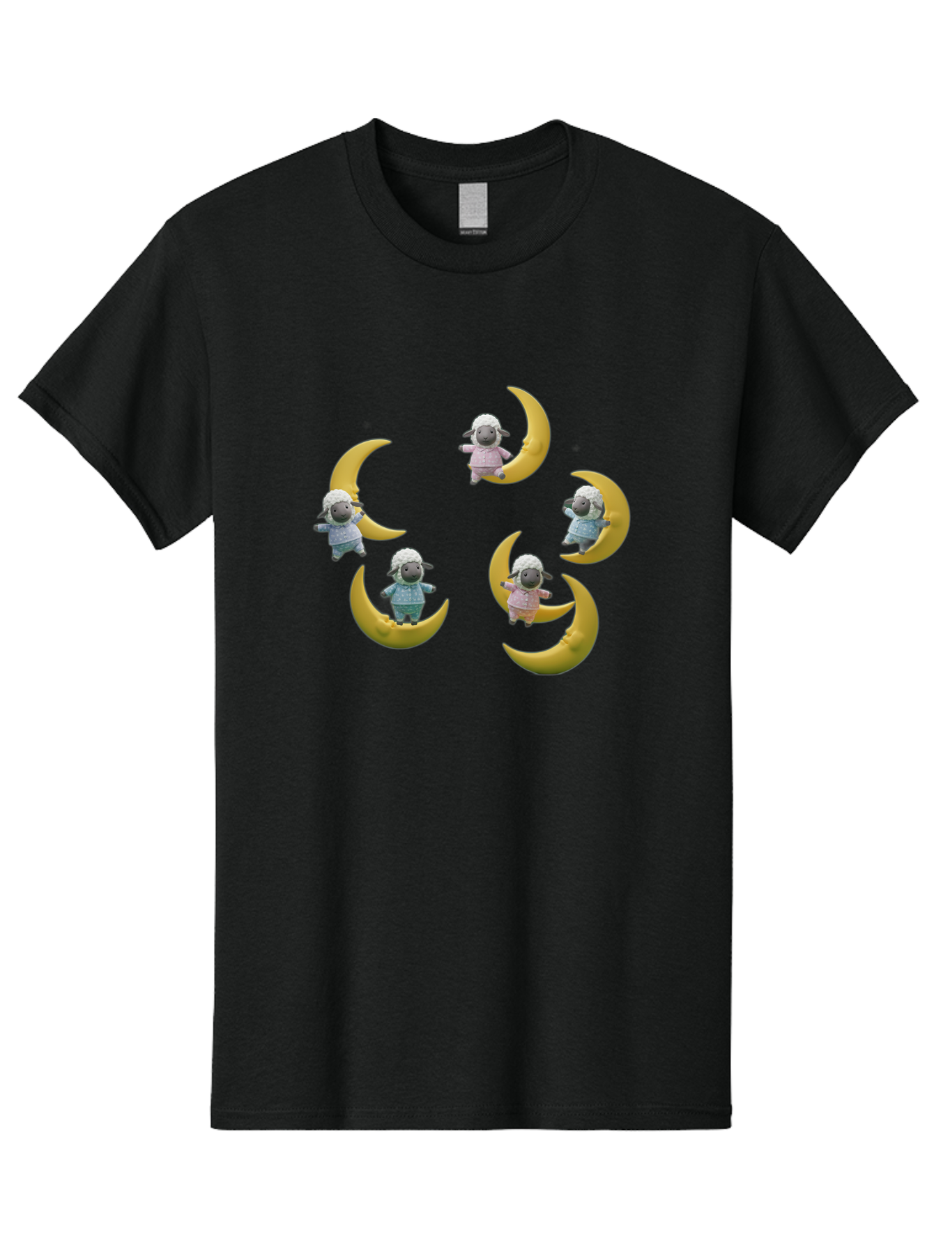 Sheep-On-Crescent-Moon Men'S Graphic Tee, 100% Cotton, Comfortable Casual Summer Wear, Machine Washable, Sheep On Crescent Moon, Cute Sheep, Whimsical Illustration, Playful Design, Childrens Art, Fantasy Scene, Dreamy Atmosphere, Pastel Colors Bad556