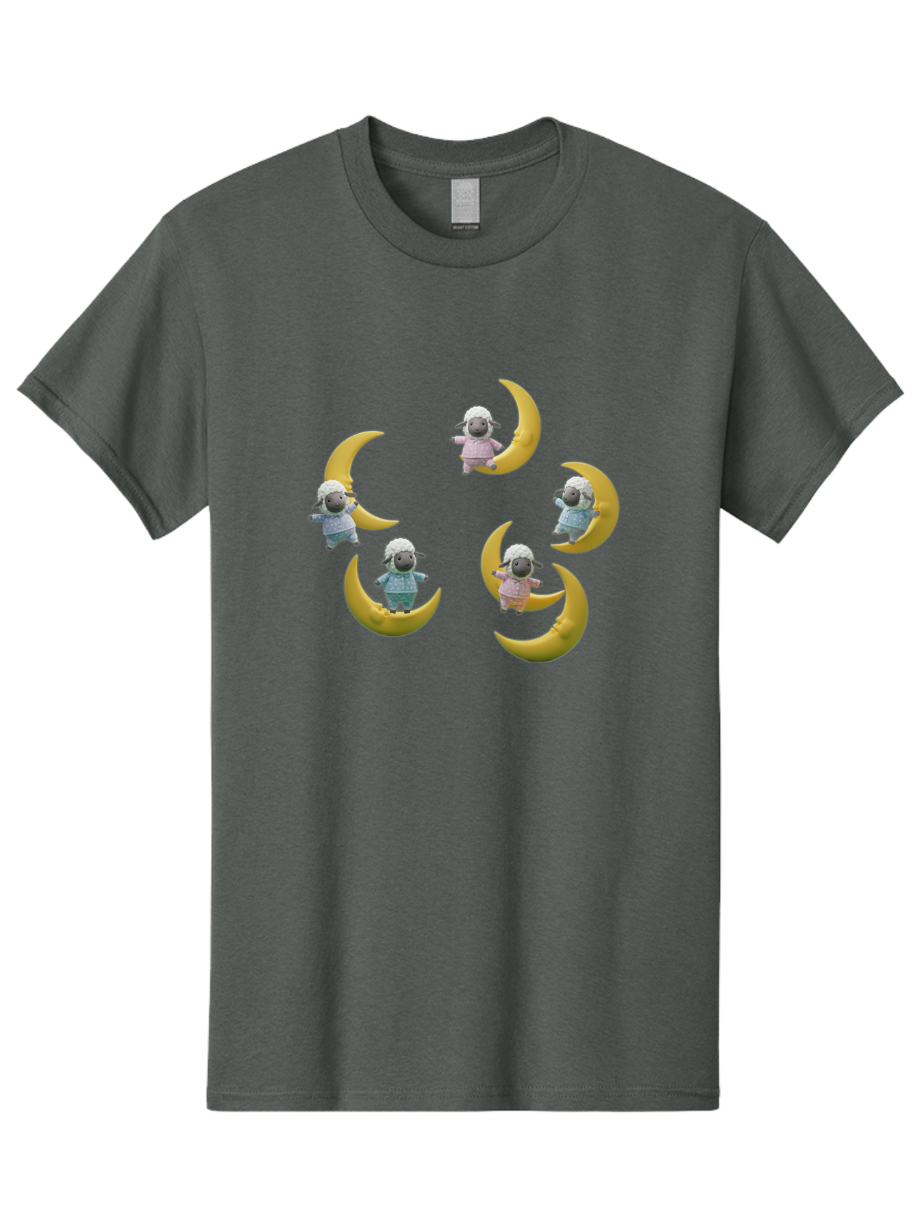Sheep-On-Crescent-Moon Men'S Graphic Tee, 100% Cotton, Comfortable Casual Summer Wear, Machine Washable, Sheep On Crescent Moon, Cute Sheep, Whimsical Illustration, Playful Design, Childrens Art, Fantasy Scene, Dreamy Atmosphere, Pastel Colors Bad556