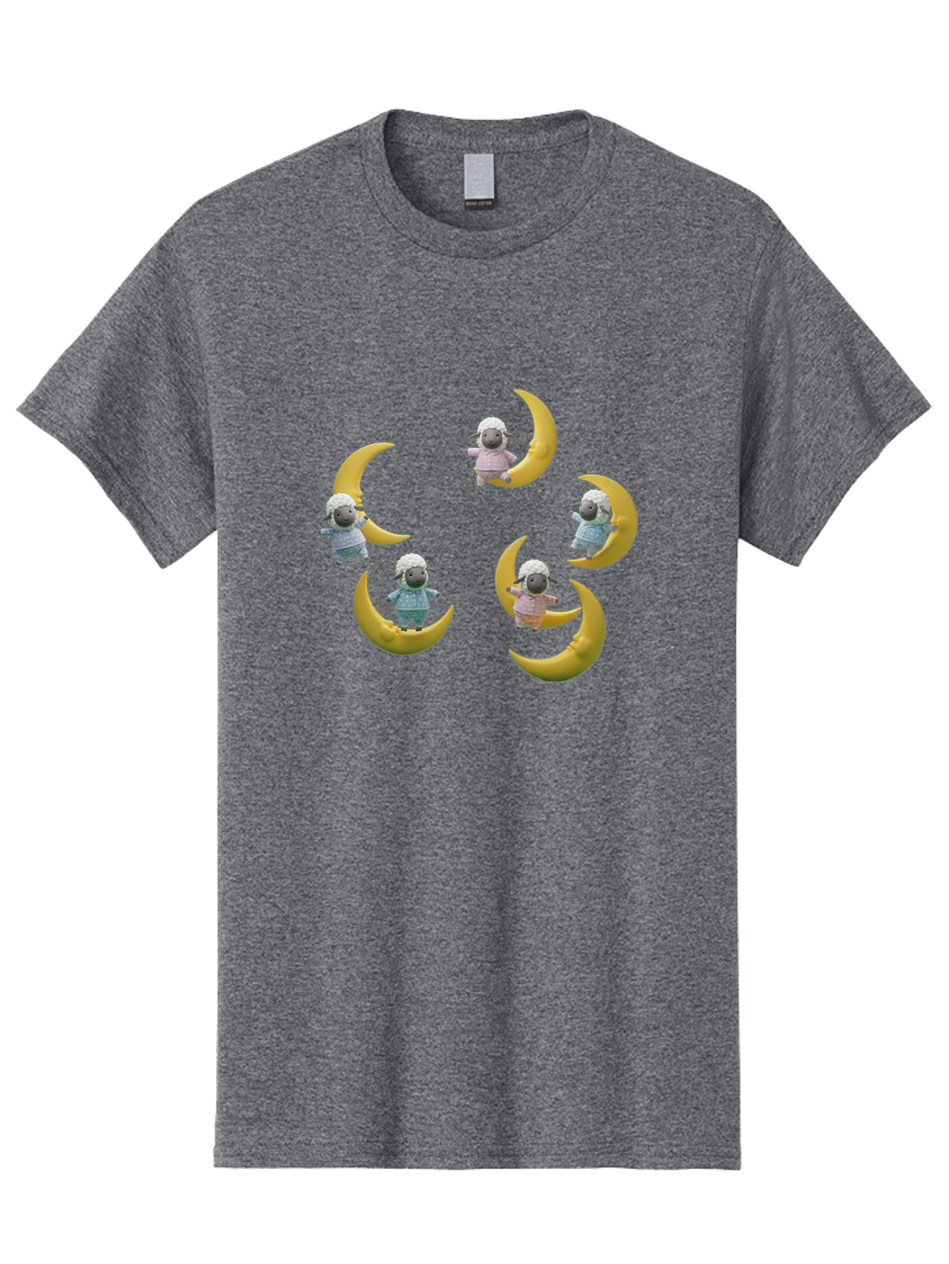 Sheep-On-Crescent-Moon Men'S Graphic Tee, 100% Cotton, Comfortable Casual Summer Wear, Machine Washable, Sheep On Crescent Moon, Cute Sheep, Whimsical Illustration, Playful Design, Childrens Art, Fantasy Scene, Dreamy Atmosphere, Pastel Colors Bad556