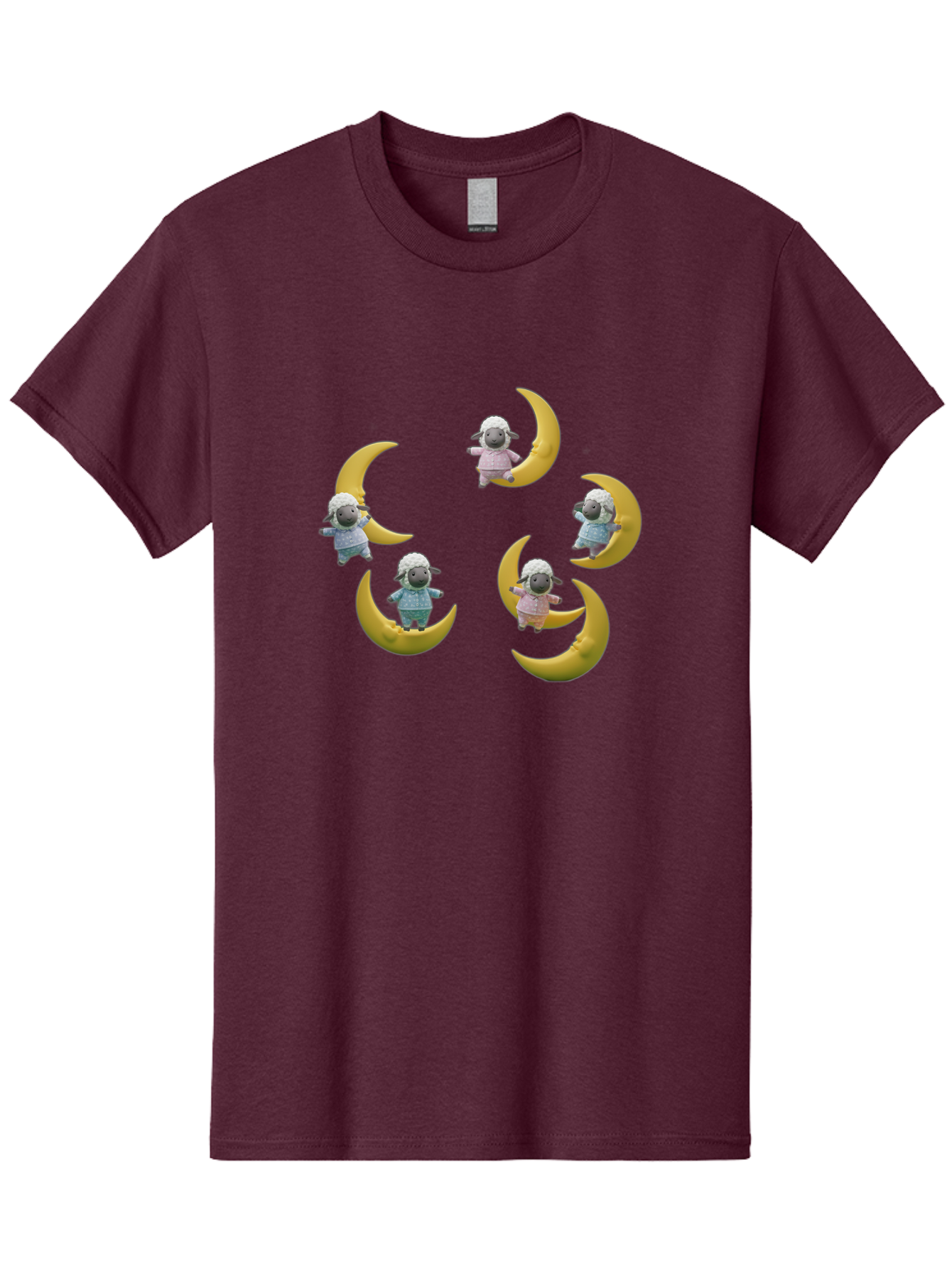 Sheep-On-Crescent-Moon Men'S Graphic Tee, 100% Cotton, Comfortable Casual Summer Wear, Machine Washable, Sheep On Crescent Moon, Cute Sheep, Whimsical Illustration, Playful Design, Childrens Art, Fantasy Scene, Dreamy Atmosphere, Pastel Colors Bad556