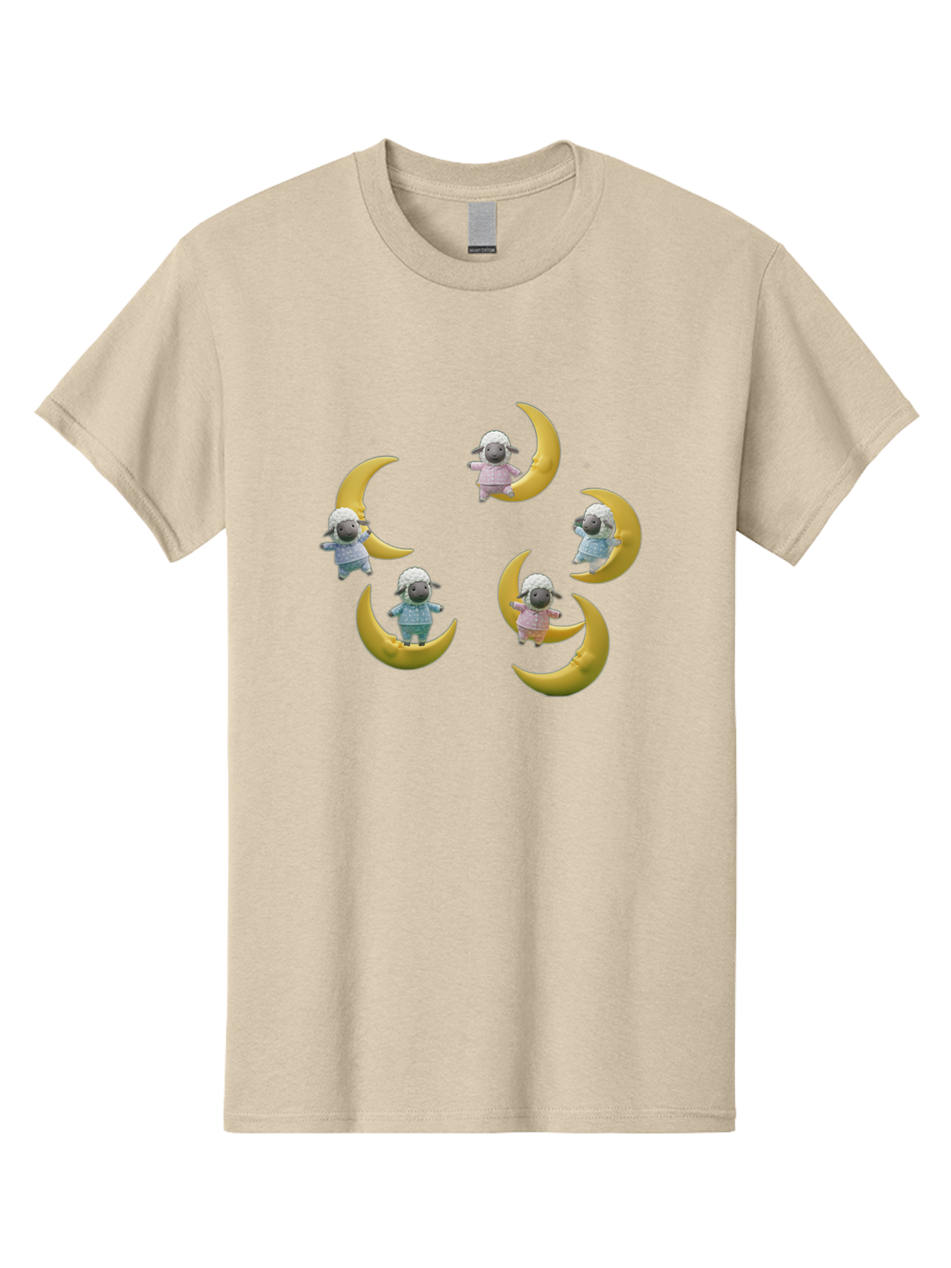 Sheep-On-Crescent-Moon Men'S Graphic Tee, 100% Cotton, Comfortable Casual Summer Wear, Machine Washable, Sheep On Crescent Moon, Cute Sheep, Whimsical Illustration, Playful Design, Childrens Art, Fantasy Scene, Dreamy Atmosphere, Pastel Colors Bad556
