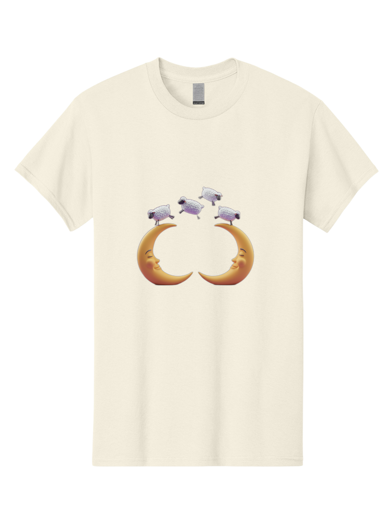 Sheep-On-Crescent-Moons Men'S Graphic Tee, 100% Cotton, Comfortable Casual Summer Wear, Machine Washable, Sheep Jumping Over Moon, Cartoon Moon Faces, Whimsical Illustration, Lunar Symbolism, Dreamy Scene, Surreal Art, Moonlight, Bad557