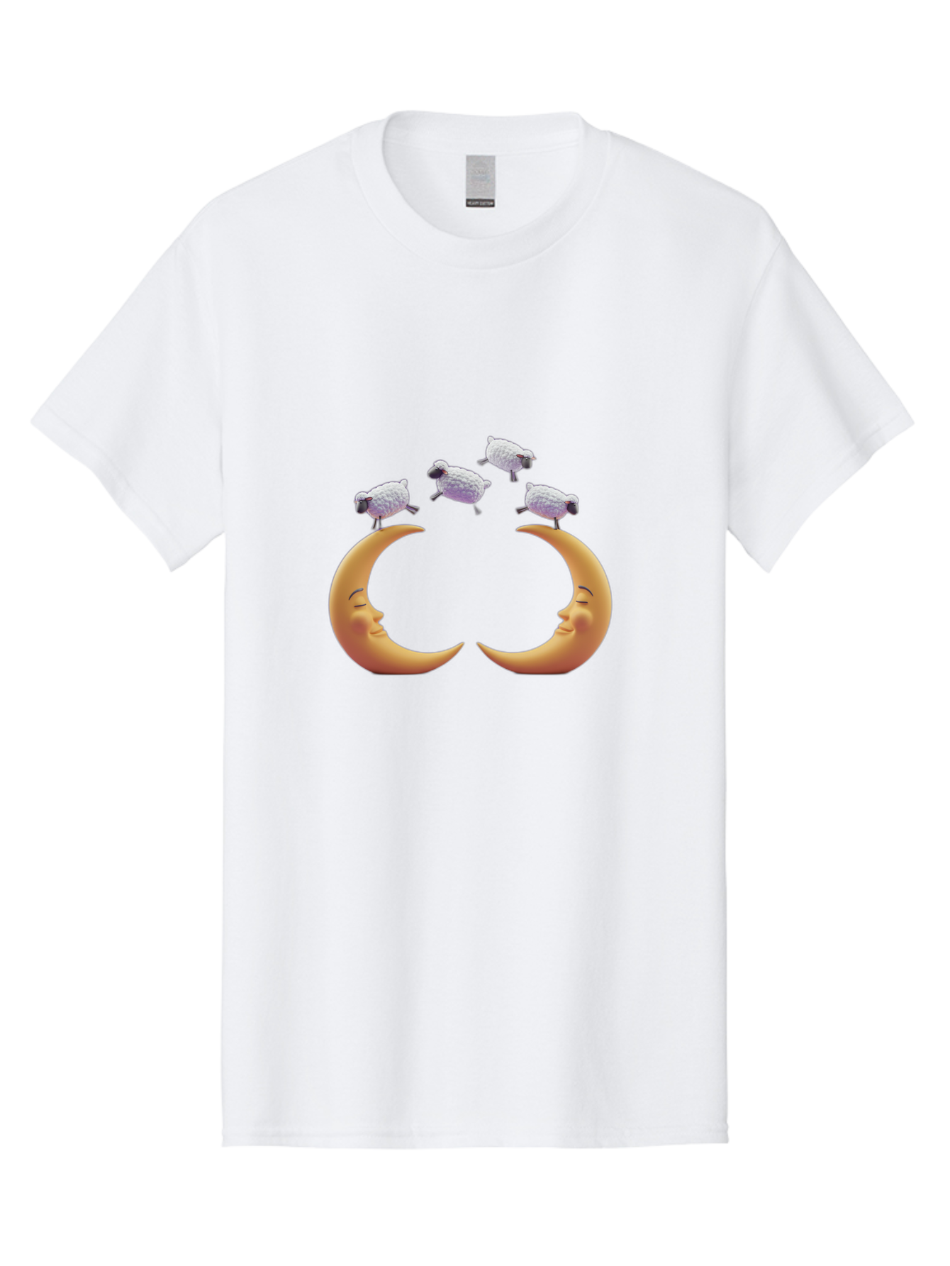 Sheep-On-Crescent-Moons Men'S Graphic Tee, 100% Cotton, Comfortable Casual Summer Wear, Machine Washable, Sheep Jumping Over Moon, Cartoon Moon Faces, Whimsical Illustration, Lunar Symbolism, Dreamy Scene, Surreal Art, Moonlight, Bad557
