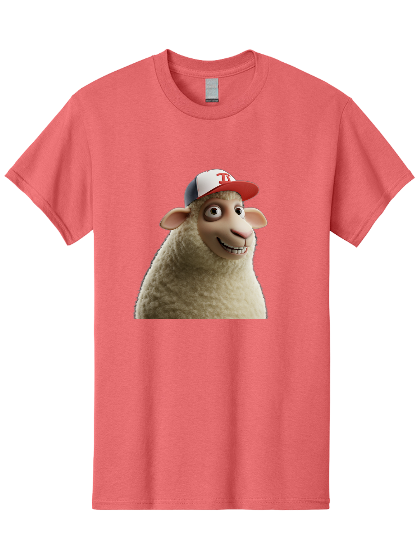 Sheep-Wearing-Baseball-Cap Men'S Graphic Tee, 100% Cotton, Comfortable Casual Summer Wear, Machine Washable, Cartoon Sheep, Sheep Character, Funny Animal, Comedic Cartoon, Baseball Cap, Animated Animal, Humorous Character, White Sheep, Tj Logo Bad558