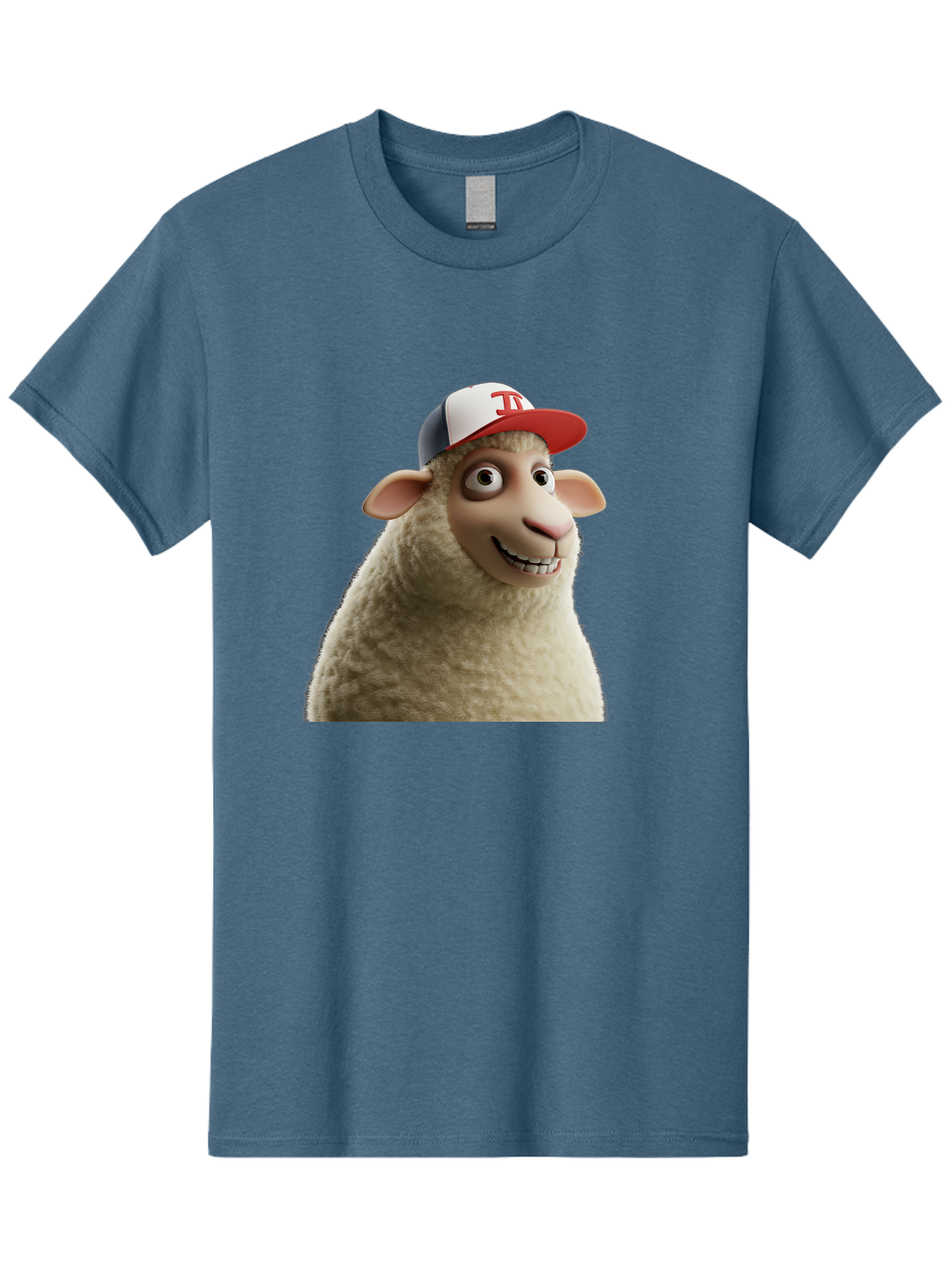 Sheep-Wearing-Baseball-Cap Men'S Graphic Tee, 100% Cotton, Comfortable Casual Summer Wear, Machine Washable, Cartoon Sheep, Sheep Character, Funny Animal, Comedic Cartoon, Baseball Cap, Animated Animal, Humorous Character, White Sheep, Tj Logo Bad558