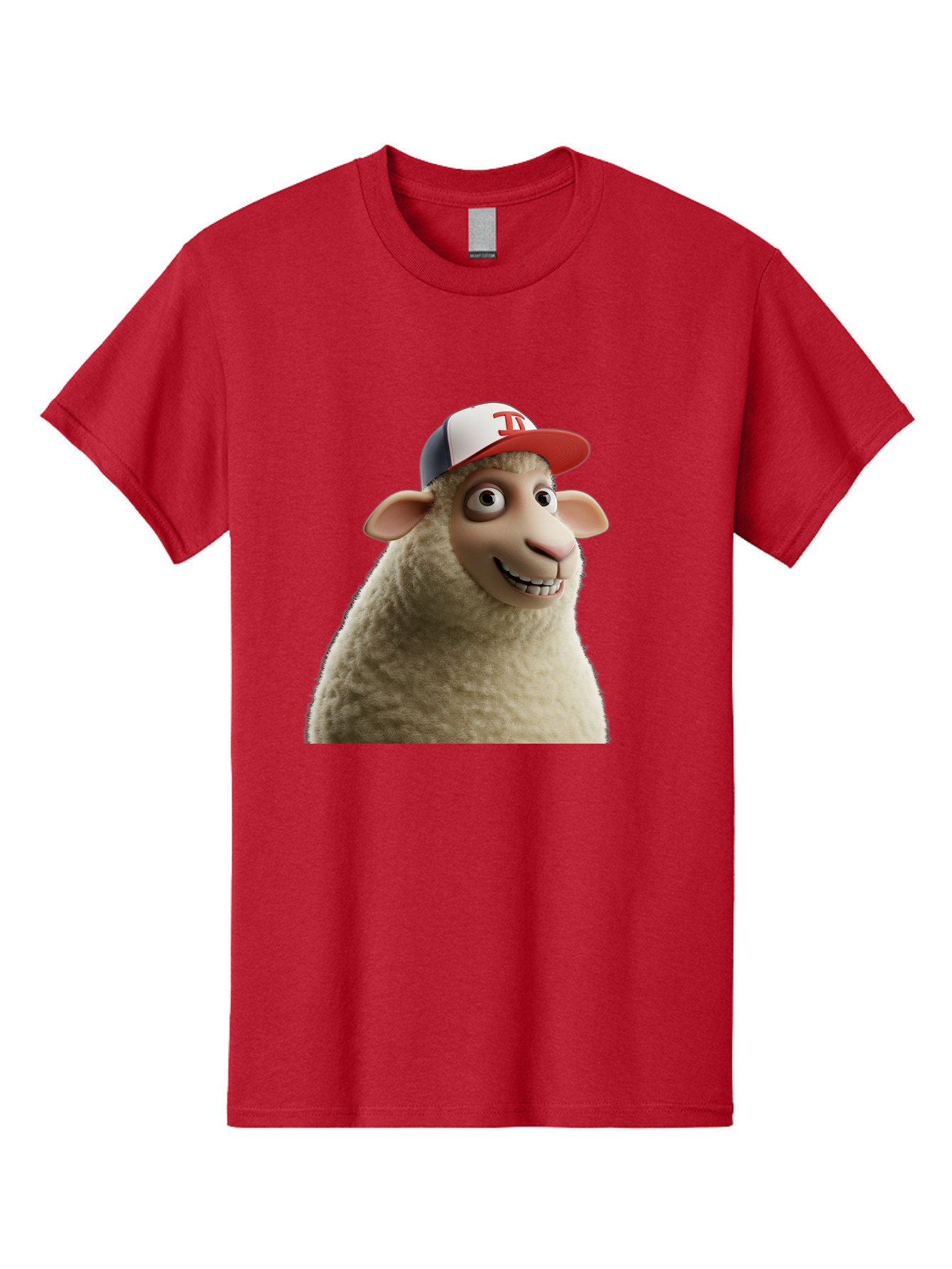 Sheep-Wearing-Baseball-Cap Men'S Graphic Tee, 100% Cotton, Comfortable Casual Summer Wear, Machine Washable, Cartoon Sheep, Sheep Character, Funny Animal, Comedic Cartoon, Baseball Cap, Animated Animal, Humorous Character, White Sheep, Tj Logo Bad558