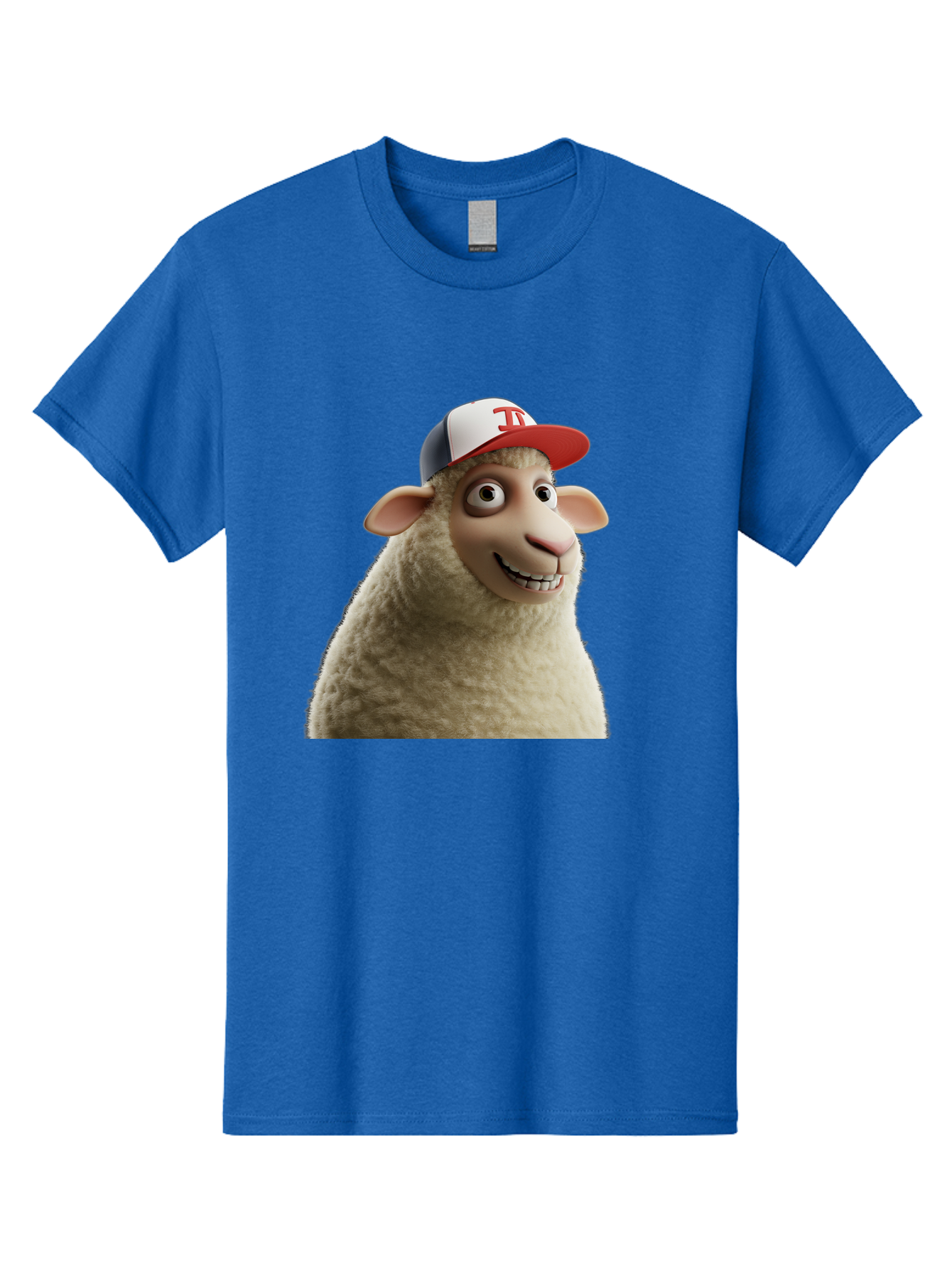 Sheep-Wearing-Baseball-Cap Men'S Graphic Tee, 100% Cotton, Comfortable Casual Summer Wear, Machine Washable, Cartoon Sheep, Sheep Character, Funny Animal, Comedic Cartoon, Baseball Cap, Animated Animal, Humorous Character, White Sheep, Tj Logo Bad558