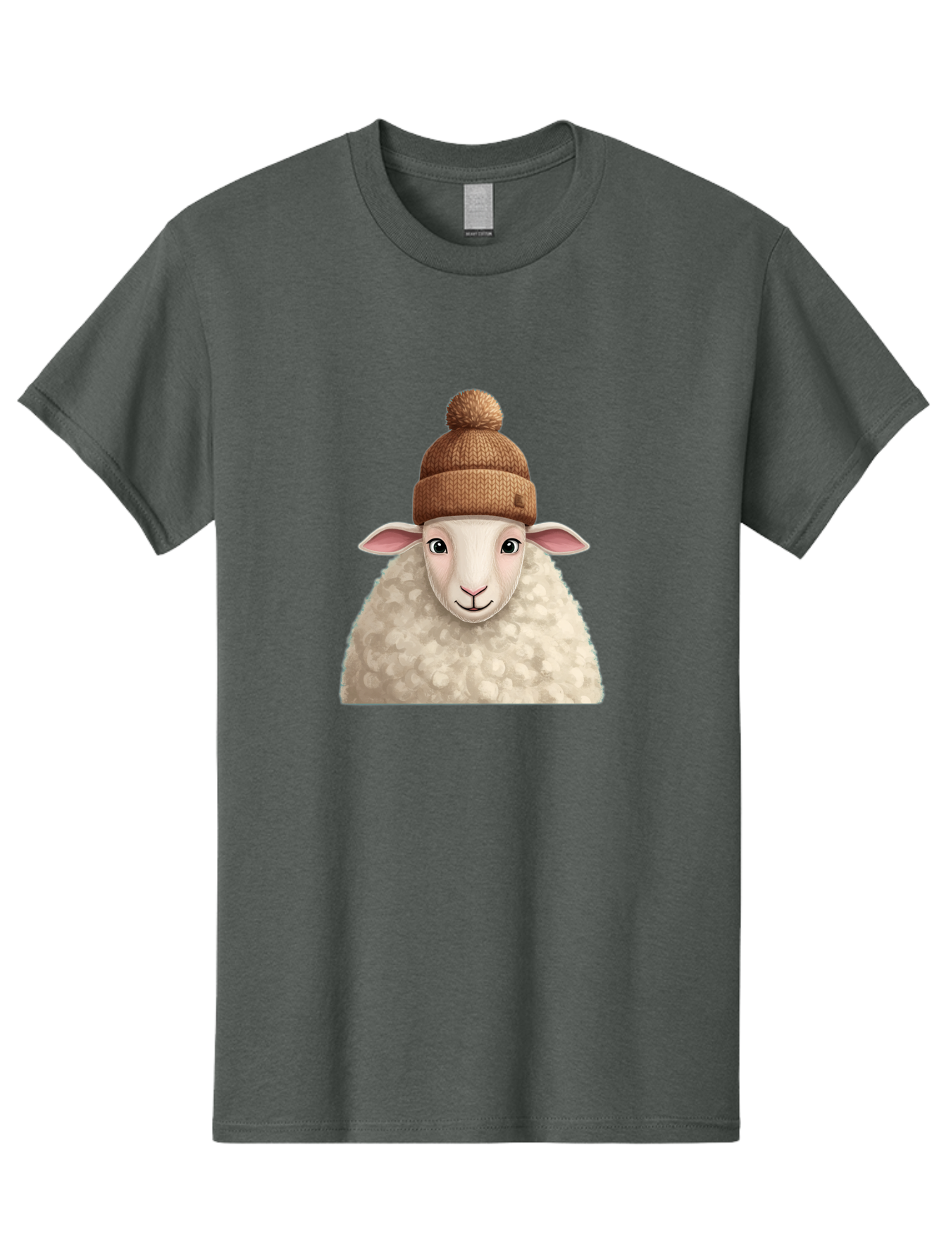 Sheep-With-Beanie Men'S Graphic Tee, 100% Cotton, Comfortable Casual Summer Wear, Machine Washable, Cartoon Sheep, Fluffy Sheep, Sheep Wearing Beanie, Winter Accessories, Cute Animal, Sheep Character, Playful Illustration, Sheep In Hat Bad559