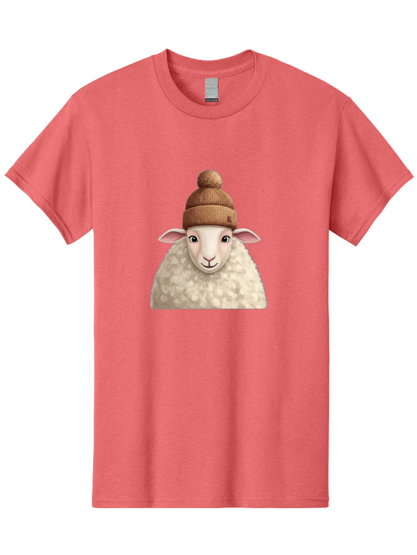 Sheep-With-Beanie Men'S Graphic Tee, 100% Cotton, Comfortable Casual Summer Wear, Machine Washable, Cartoon Sheep, Fluffy Sheep, Sheep Wearing Beanie, Winter Accessories, Cute Animal, Sheep Character, Playful Illustration, Sheep In Hat Bad559