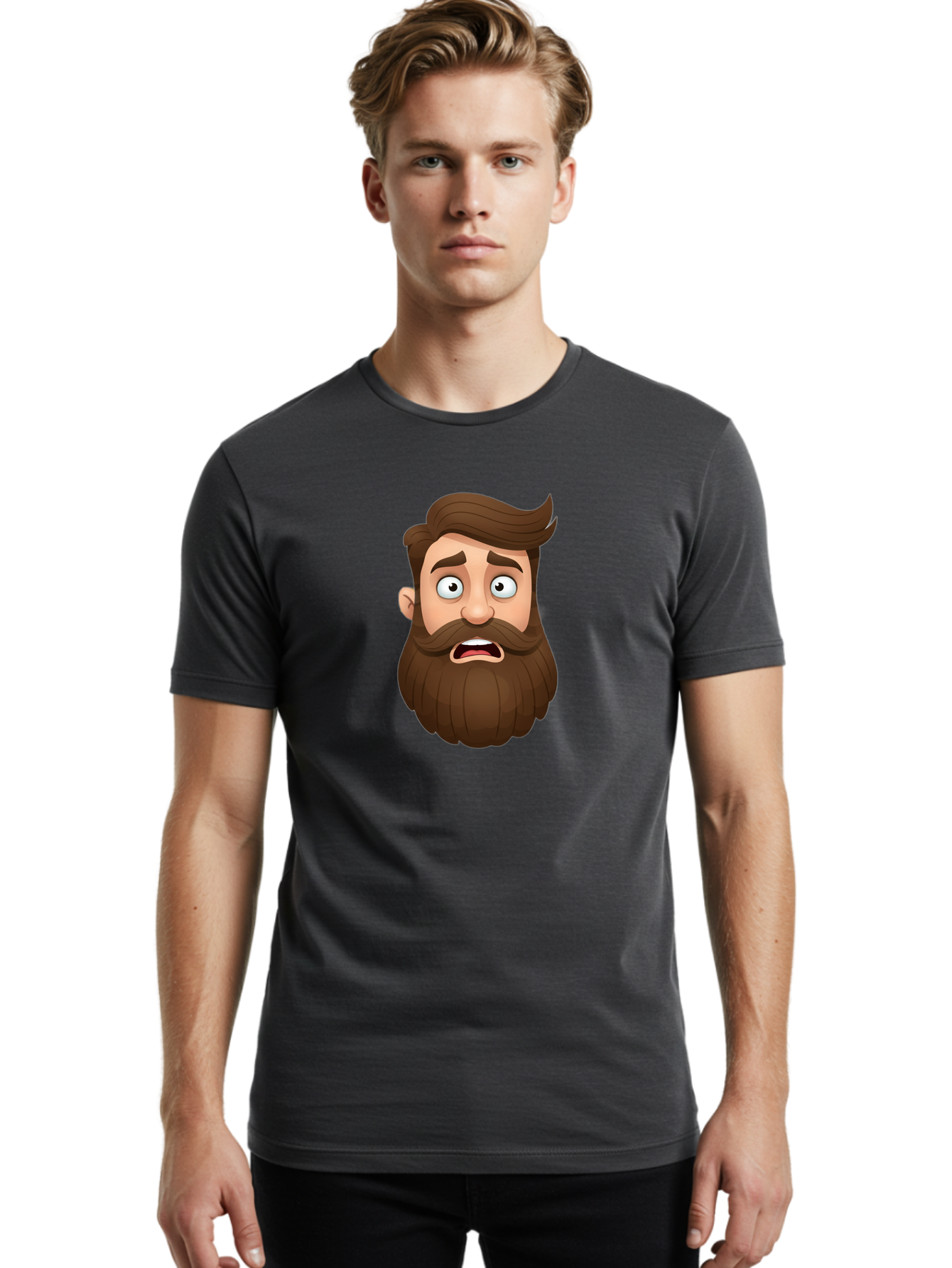 Shocked-Man Men'S Graphic Tee, 100% Cotton, Comfortable Casual Summer Wear, Machine Washable, Cartoon Character, Shocked Expression, Wide Eyes, Open Mouth, Surprised Face, Bearded Man, Comic Style, Exaggerated Features, Emotional Reaction Bad561