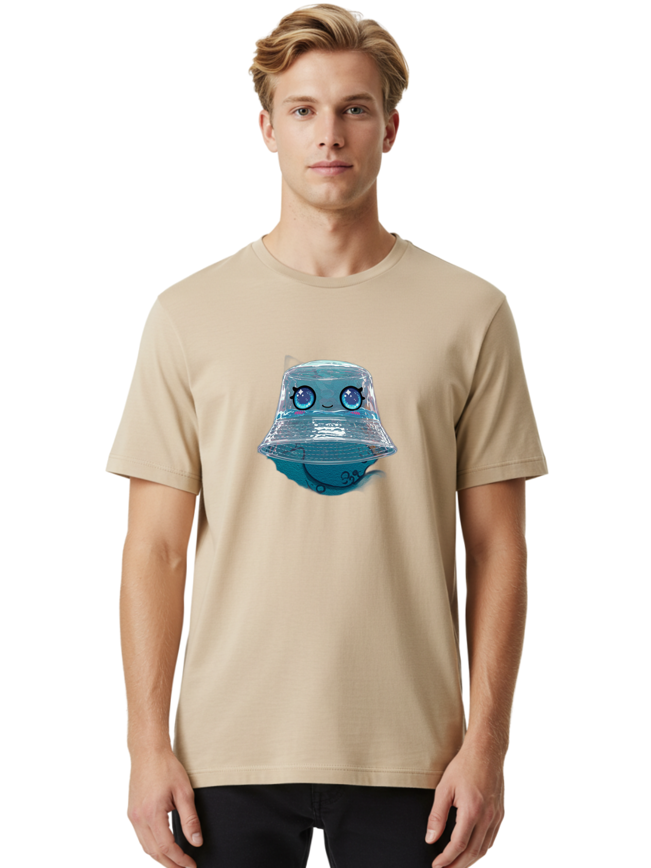 Shopkins-Jelly-Bucket Men'S Graphic Tee, 100% Cotton, Comfortable Casual Summer Wear, Machine Washable, Cartoon Ice Cream, Blue Ice Cream, Shopkins Character, Sweet Treats, Whimsical Design, Kawaii Style, Face With Eyes, Cute Desserts, Bad562