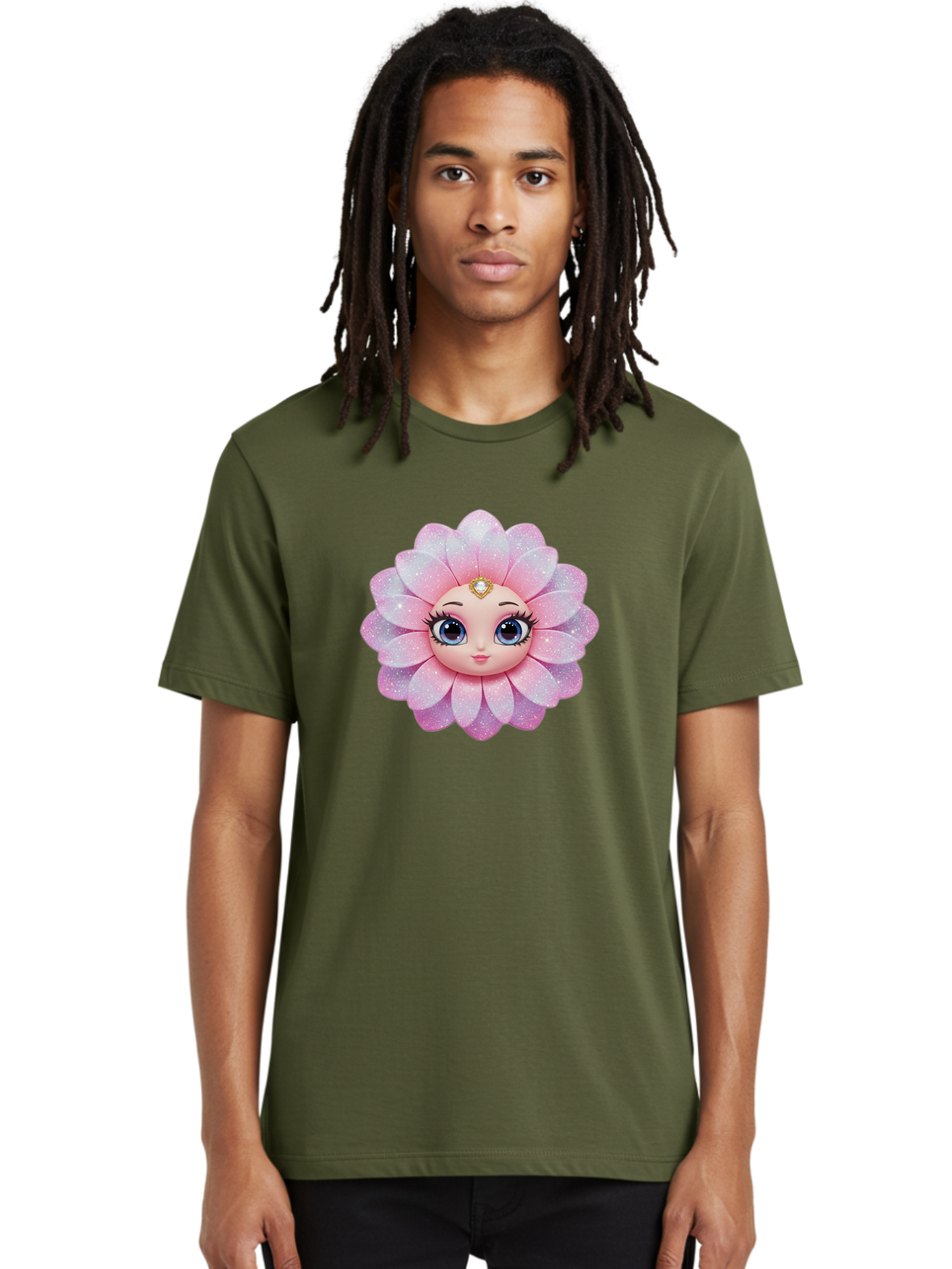 Shopkins-Petal-Blossom Men'S Graphic Tee, 100% Cotton, Comfortable Casual Summer Wear, Machine Washable, L.O.L. Surprise! Doll, Petal Character, Pink Flower, Glittery Petals, Blue Eyes, Mascara Eyelashes, Gemstone Tiara, Cute Face, Bad563