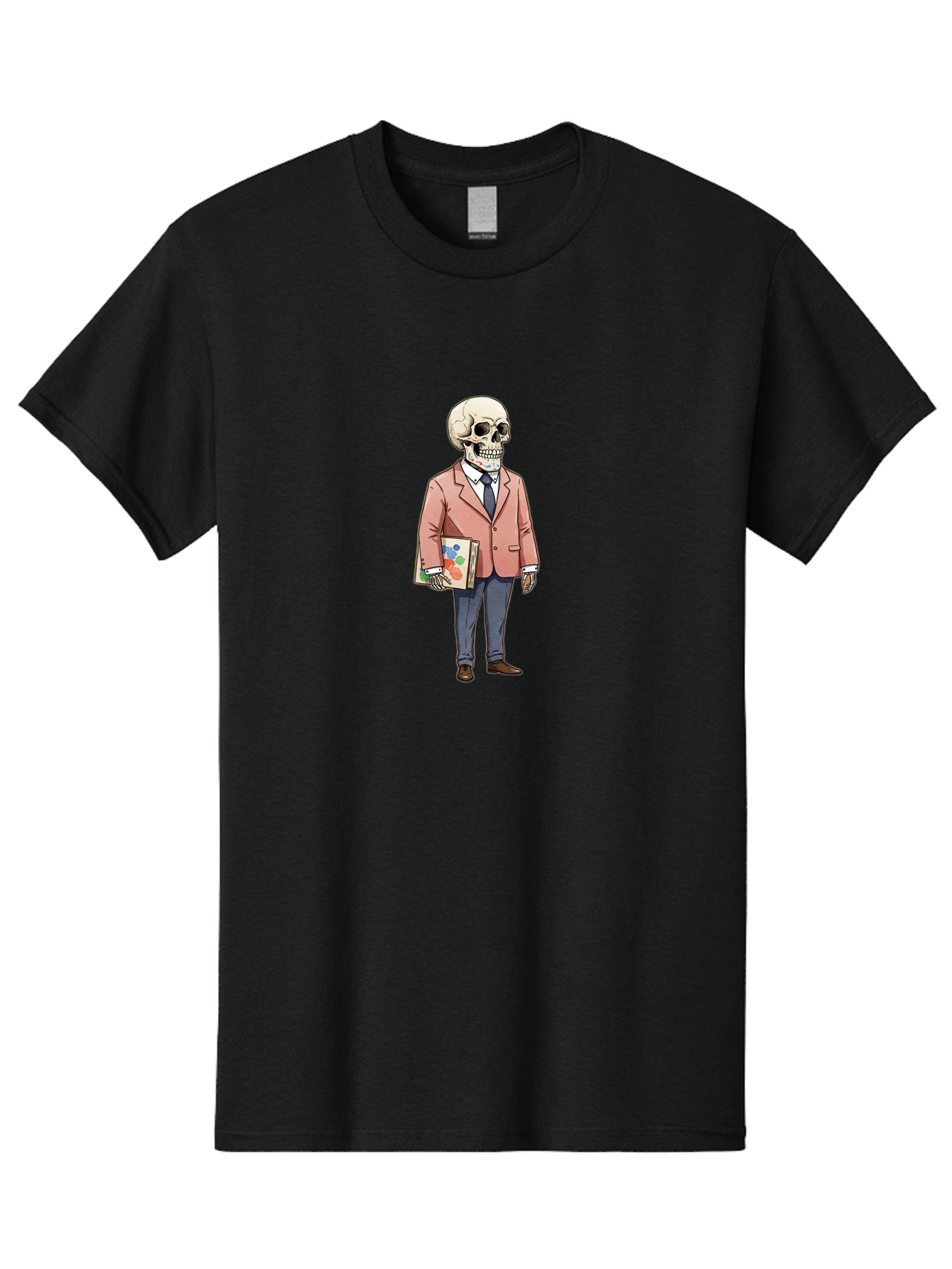 Skeleton-In-Suit-2 Men'S Graphic Tee, 100% Cotton, Comfortable Casual Summer Wear, Machine Washable, Cartoon Skeleton, Formal Attire, Business Suit, Holding Books, Anatomy Education, Quirky Illustration, Unique Art Style, Surreal Character, Bad574