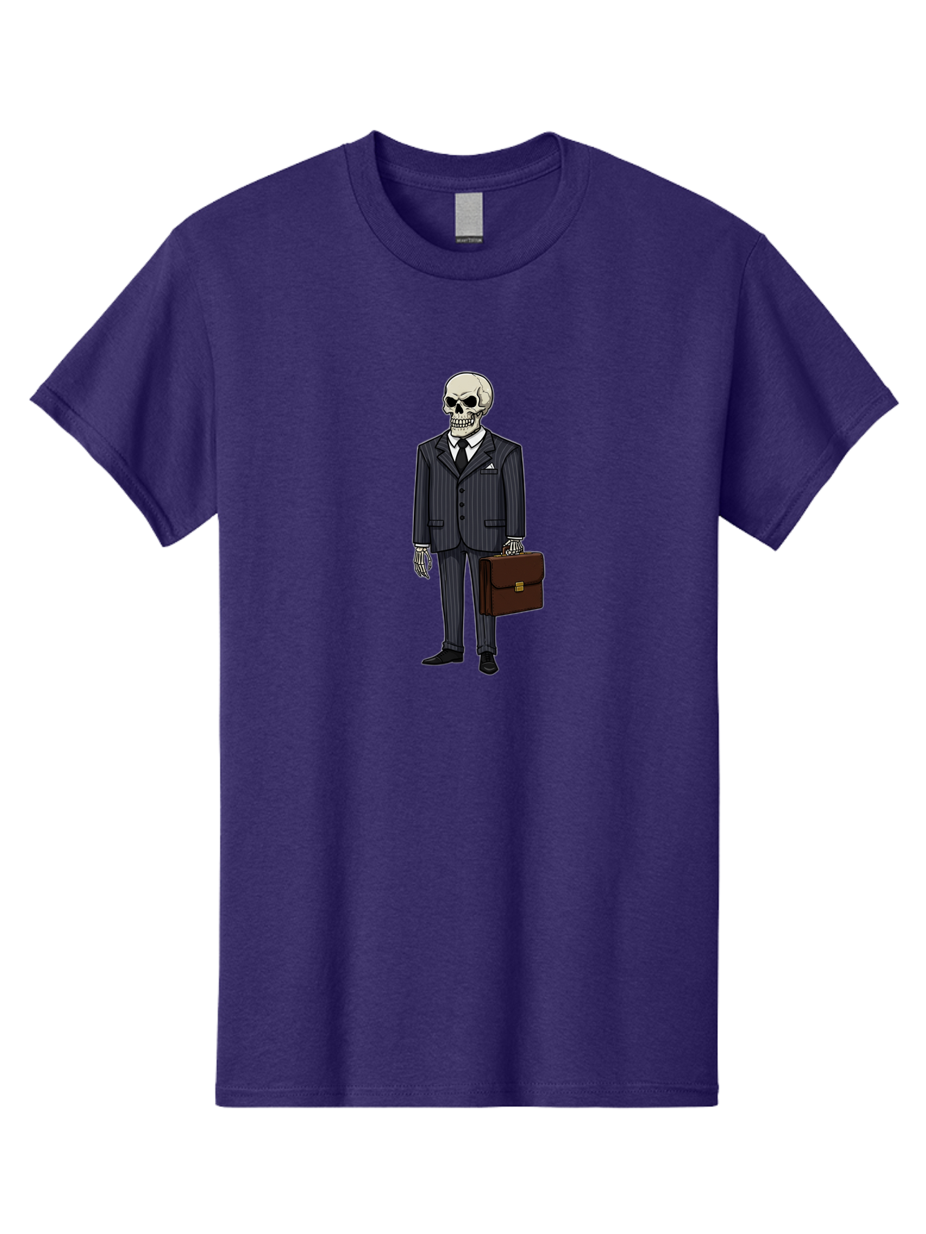 Skeleton-In-Suit Men'S Graphic Tee, 100% Cotton, Comfortable Casual Summer Wear, Machine Washable, Skeleton Wearing A Suit, Briefcase In Hand, Business Attire, Formal Wear, Black Tie, White Shirt, Striped Pants, Corporate Style, Spooky, Bad576