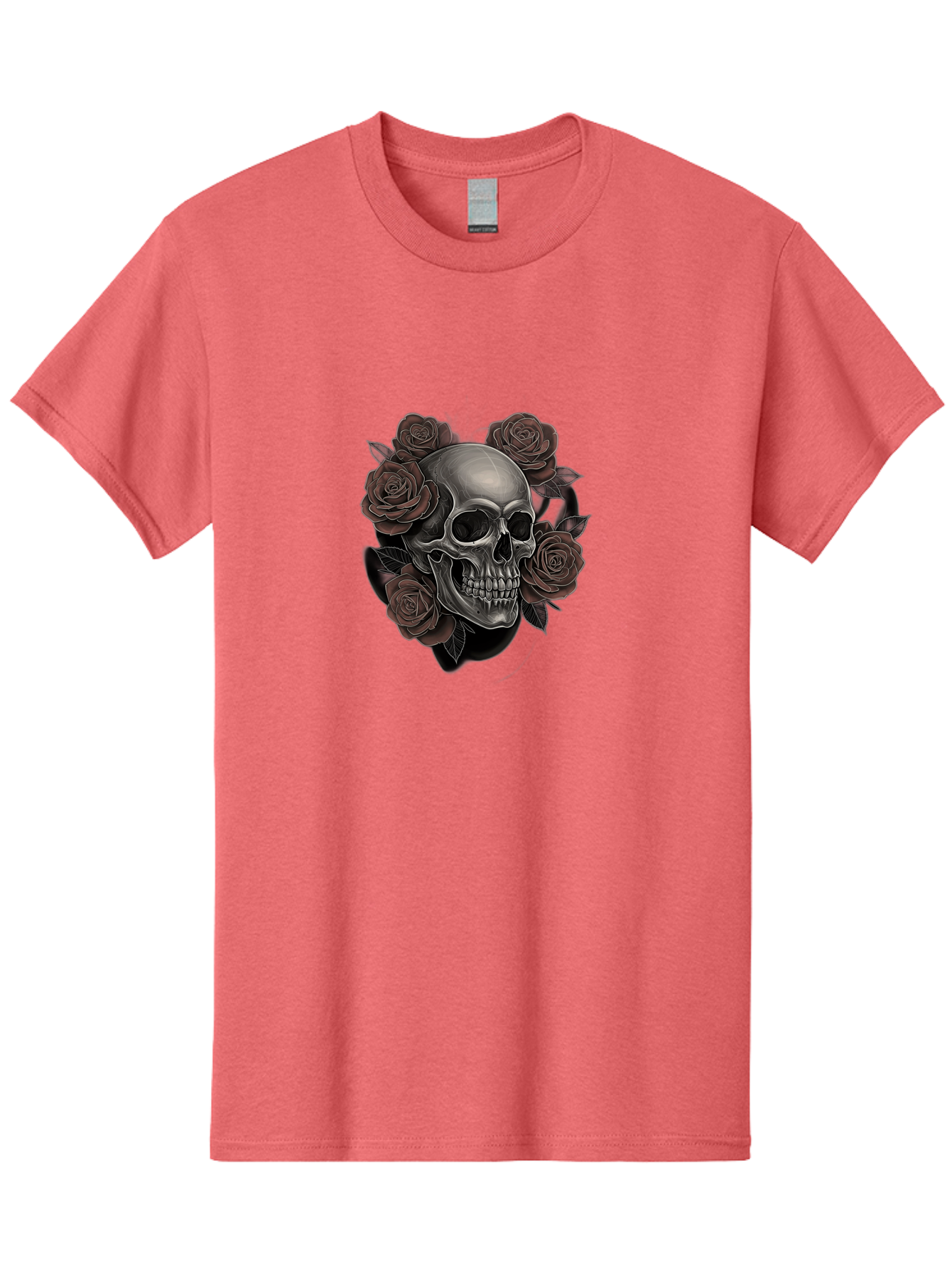 Skull-And-Roses Men'S Graphic Tee, 100% Cotton, Comfortable Casual Summer Wear, Machine Washable, Skull Illustration, Dark Roses, Gothic Art, Tattoo Design, Human Skull, Floral Arrangement, Dark Art, Monochromatic, Dramatic Effect, Bad579
