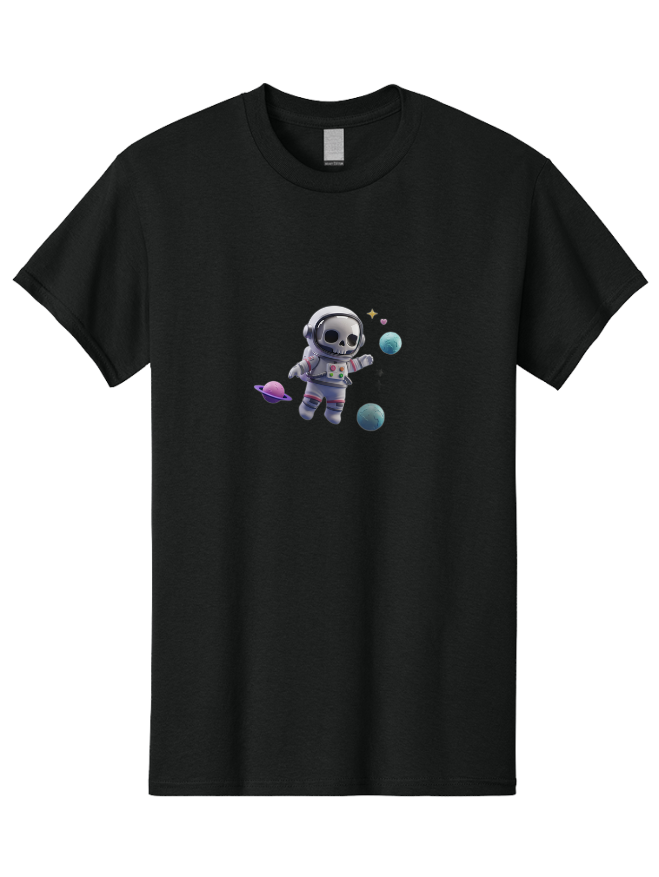 Skull-Astronaut Men'S Graphic Tee, 100% Cotton, Comfortable Casual Summer Wear, Machine Washable, Skeleton Astronaut, Space Travel, Planets, Stars, Galaxy Exploration, Futuristic, Sci-Fi, Cosmic Adventure, Space Suit, Digital Art, Bad580