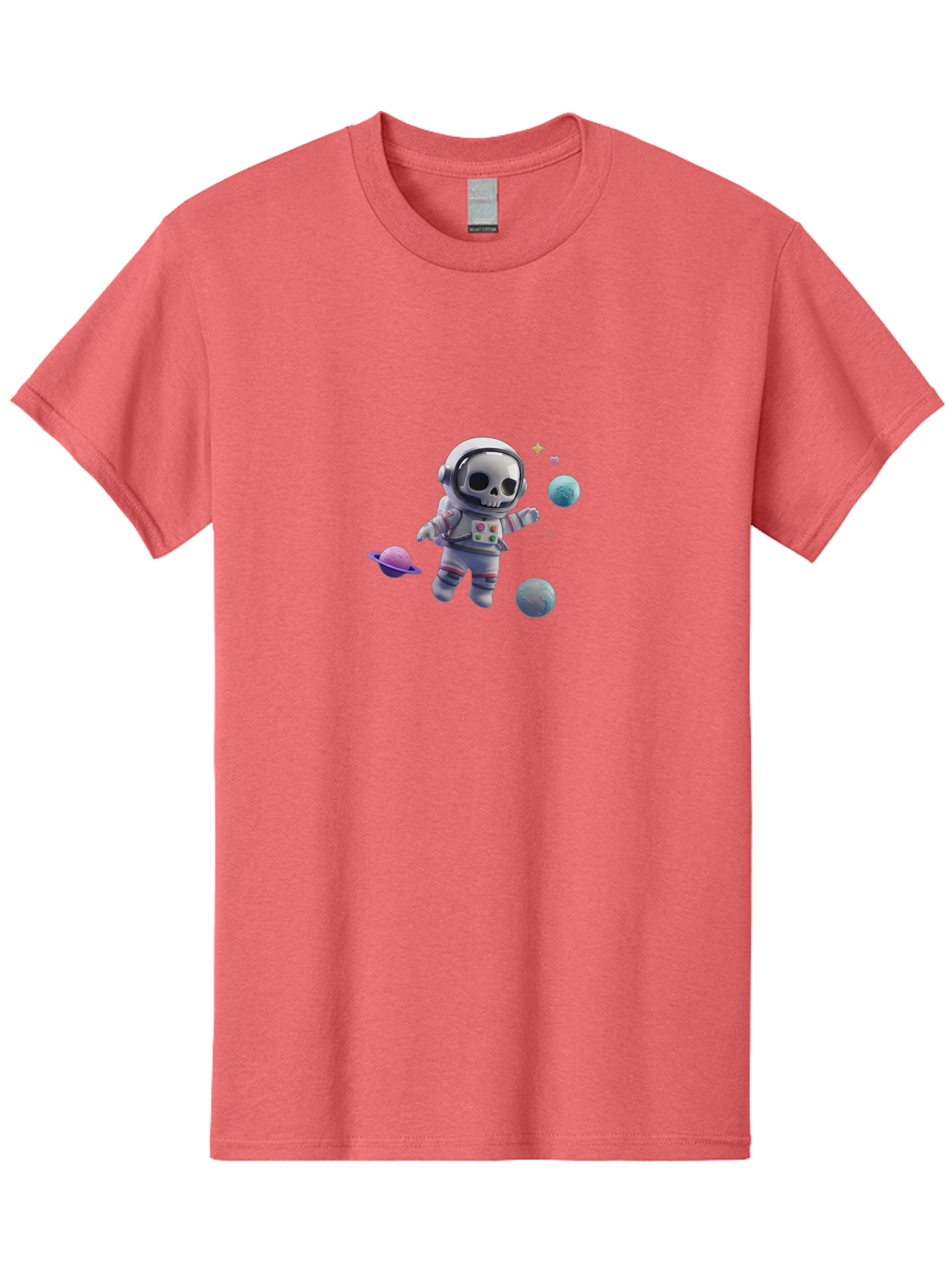 Skull-Astronaut Men'S Graphic Tee, 100% Cotton, Comfortable Casual Summer Wear, Machine Washable, Skeleton Astronaut, Space Travel, Planets, Stars, Galaxy Exploration, Futuristic, Sci-Fi, Cosmic Adventure, Space Suit, Digital Art, Bad580