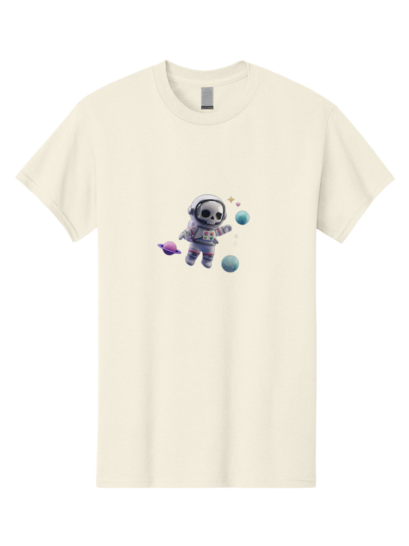 Skull-Astronaut Men'S Graphic Tee, 100% Cotton, Comfortable Casual Summer Wear, Machine Washable, Skeleton Astronaut, Space Travel, Planets, Stars, Galaxy Exploration, Futuristic, Sci-Fi, Cosmic Adventure, Space Suit, Digital Art, Bad580