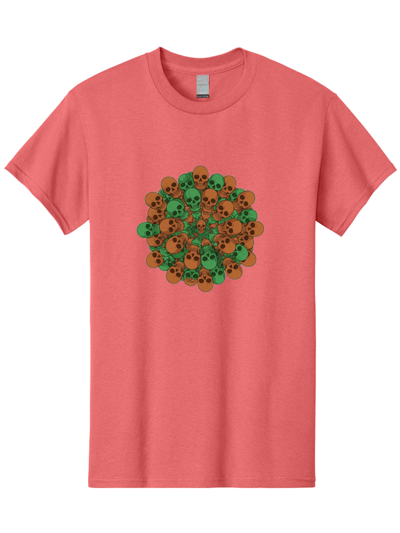 Skull-Cluster-2 Men'S Graphic Tee, 100% Cotton, Comfortable Casual Summer Wear, Machine Washable, Cluster Of Skulls, Orange And Green Skulls, Skull Illustration, Skull Design, Mortality Symbol, Death Theme, Gothic Art, Macabre Imagery Bad582