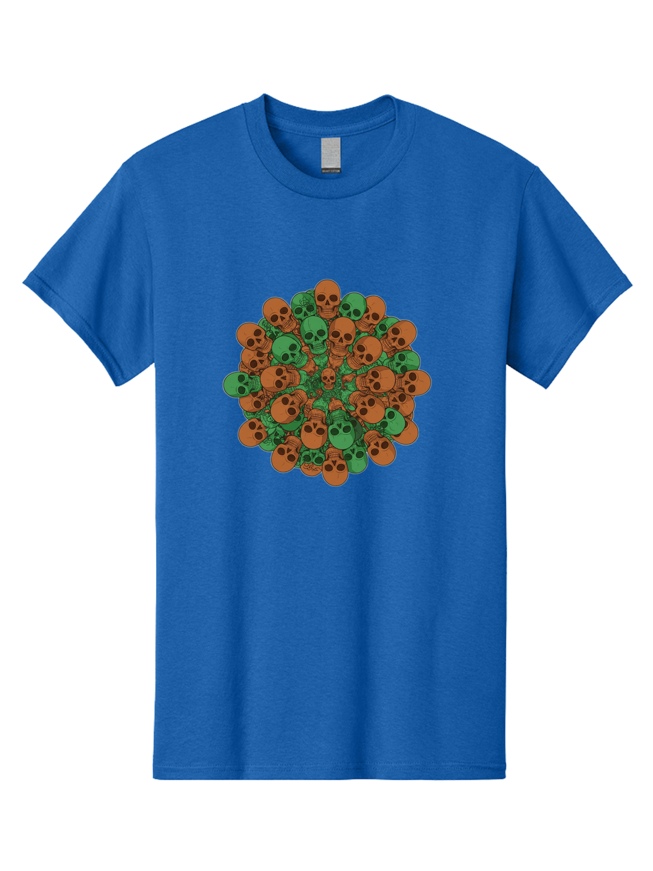 Skull-Cluster-2 Men'S Graphic Tee, 100% Cotton, Comfortable Casual Summer Wear, Machine Washable, Cluster Of Skulls, Orange And Green Skulls, Skull Illustration, Skull Design, Mortality Symbol, Death Theme, Gothic Art, Macabre Imagery Bad582