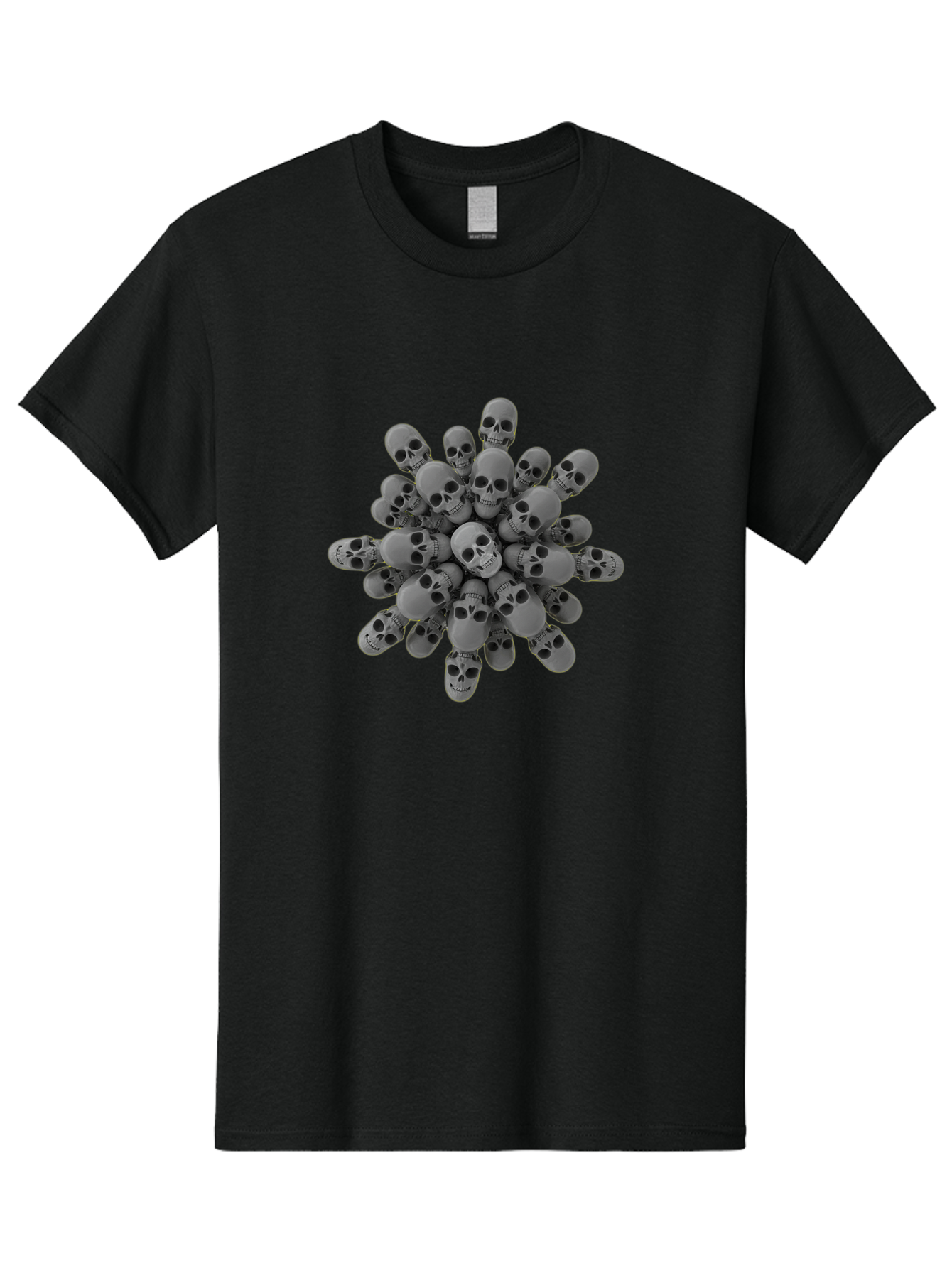 Skull-Cluster Men'S Graphic Tee, 100% Cotton, Comfortable Casual Summer Wear, Machine Washable, Cluster Of Gray Skulls, Multiple Skulls, Human Skulls, 3D Rendering, Skull Collection, Dark Art, Horror Theme, Macabre Symbolism, Death Imagery Bad583