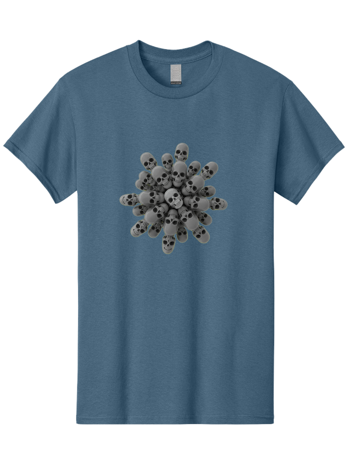 Skull-Cluster Men'S Graphic Tee, 100% Cotton, Comfortable Casual Summer Wear, Machine Washable, Cluster Of Gray Skulls, Multiple Skulls, Human Skulls, 3D Rendering, Skull Collection, Dark Art, Horror Theme, Macabre Symbolism, Death Imagery Bad583