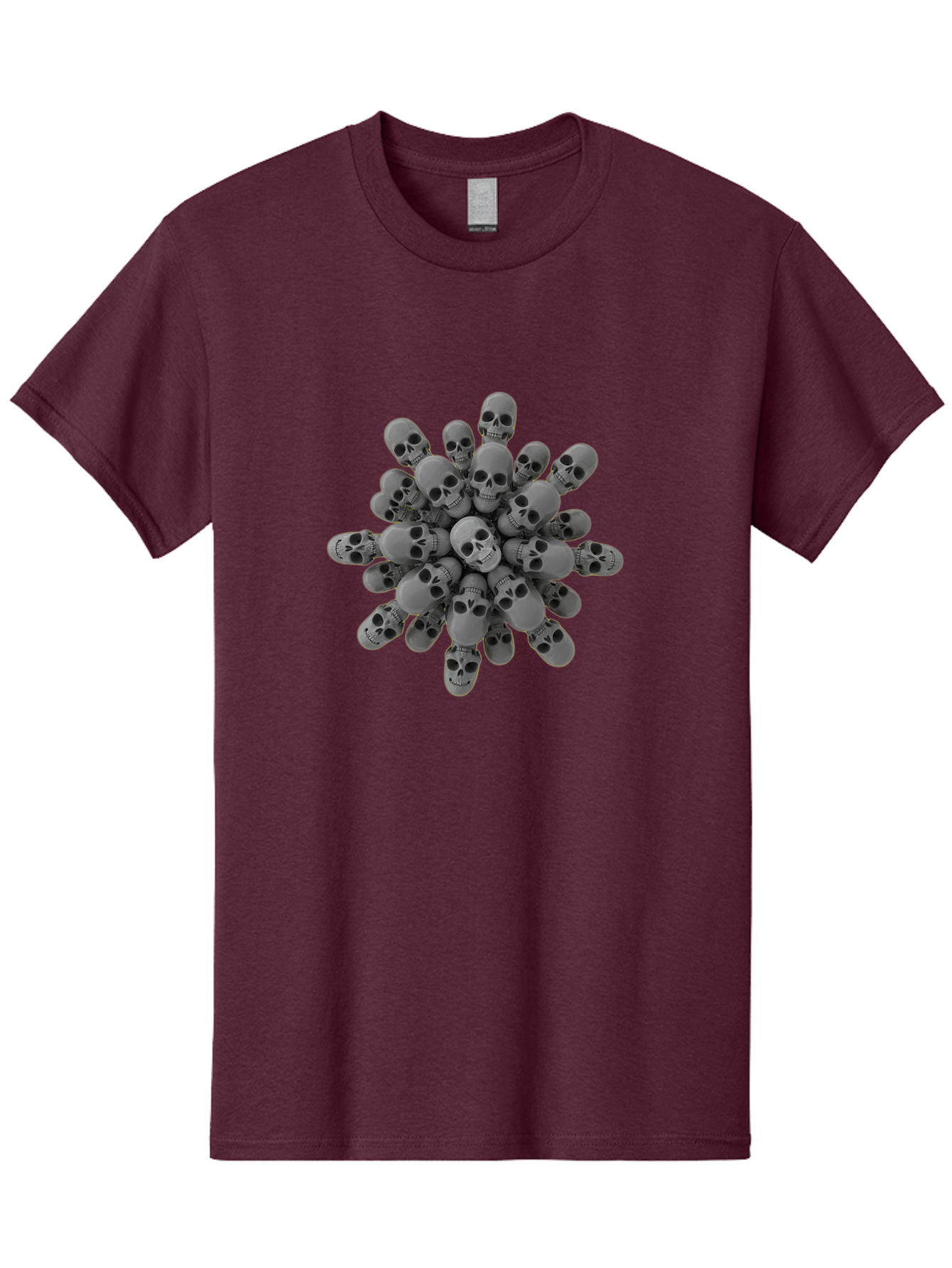 Skull-Cluster Men'S Graphic Tee, 100% Cotton, Comfortable Casual Summer Wear, Machine Washable, Cluster Of Gray Skulls, Multiple Skulls, Human Skulls, 3D Rendering, Skull Collection, Dark Art, Horror Theme, Macabre Symbolism, Death Imagery Bad583