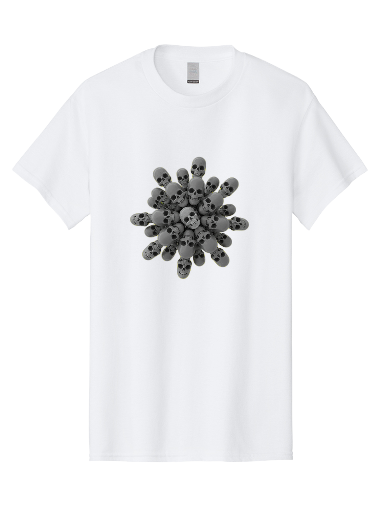 Skull-Cluster Men'S Graphic Tee, 100% Cotton, Comfortable Casual Summer Wear, Machine Washable, Cluster Of Gray Skulls, Multiple Skulls, Human Skulls, 3D Rendering, Skull Collection, Dark Art, Horror Theme, Macabre Symbolism, Death Imagery Bad583