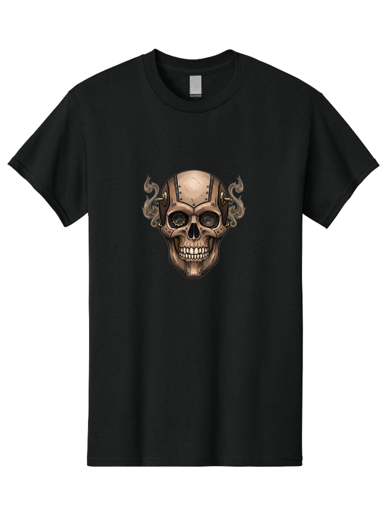 Skull-Head Men'S Graphic Tee, 100% Cotton, Comfortable Casual Summer Wear, Machine Washable, Cyberpunk Skull, Steampunk Art, Mechanical Skull, Robotic Skull, Metallic Skeleton, Futuristic Design, Industrial Tech, Sci-Fi, Bad586