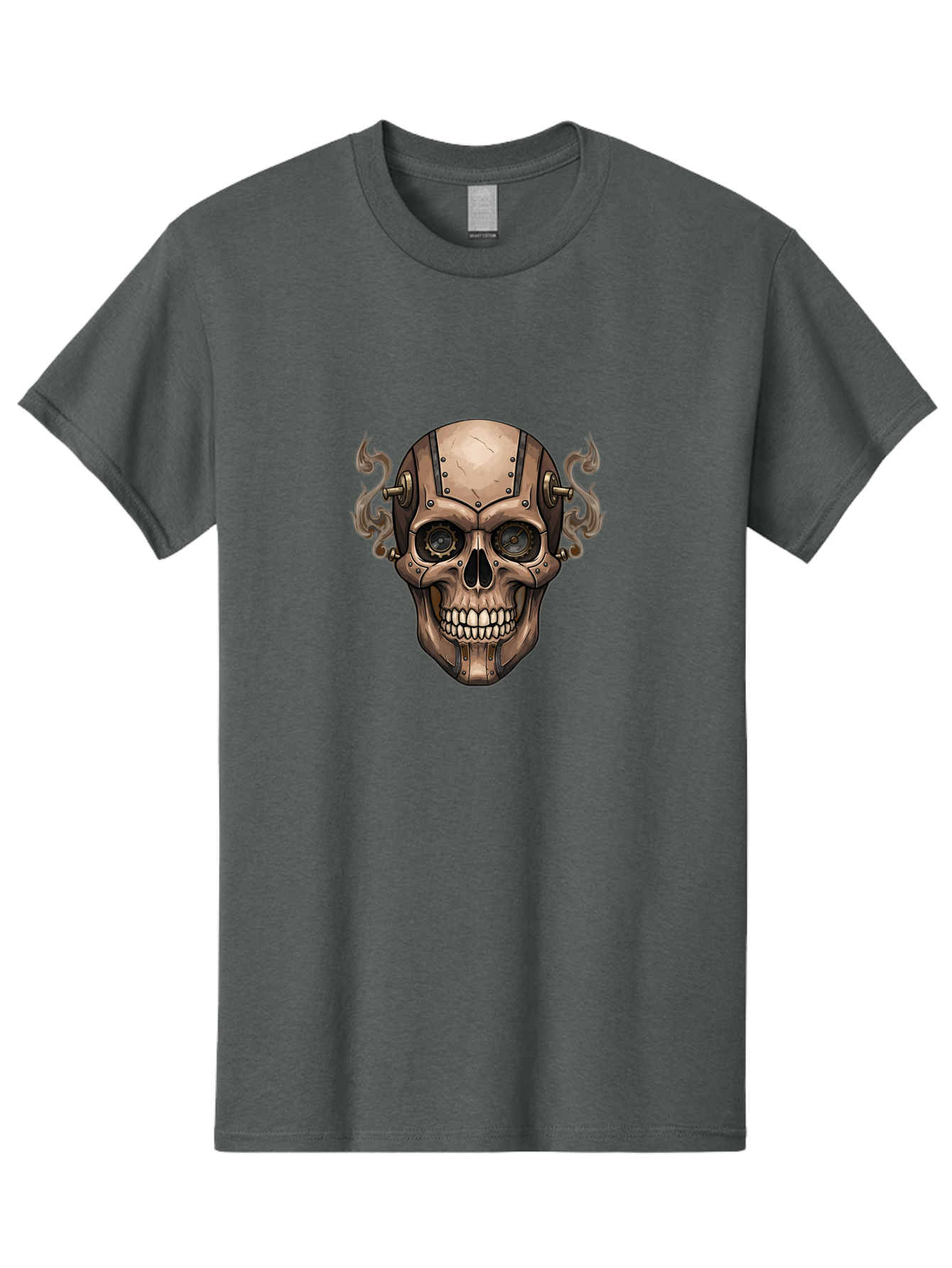 Skull-Head Men'S Graphic Tee, 100% Cotton, Comfortable Casual Summer Wear, Machine Washable, Cyberpunk Skull, Steampunk Art, Mechanical Skull, Robotic Skull, Metallic Skeleton, Futuristic Design, Industrial Tech, Sci-Fi, Bad586