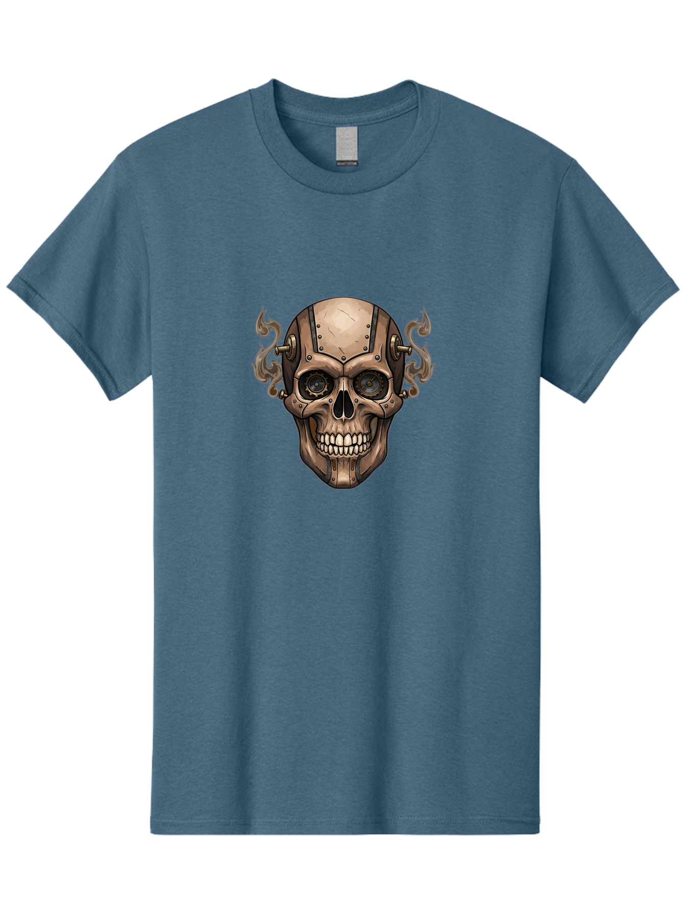 Skull-Head Men'S Graphic Tee, 100% Cotton, Comfortable Casual Summer Wear, Machine Washable, Cyberpunk Skull, Steampunk Art, Mechanical Skull, Robotic Skull, Metallic Skeleton, Futuristic Design, Industrial Tech, Sci-Fi, Bad586