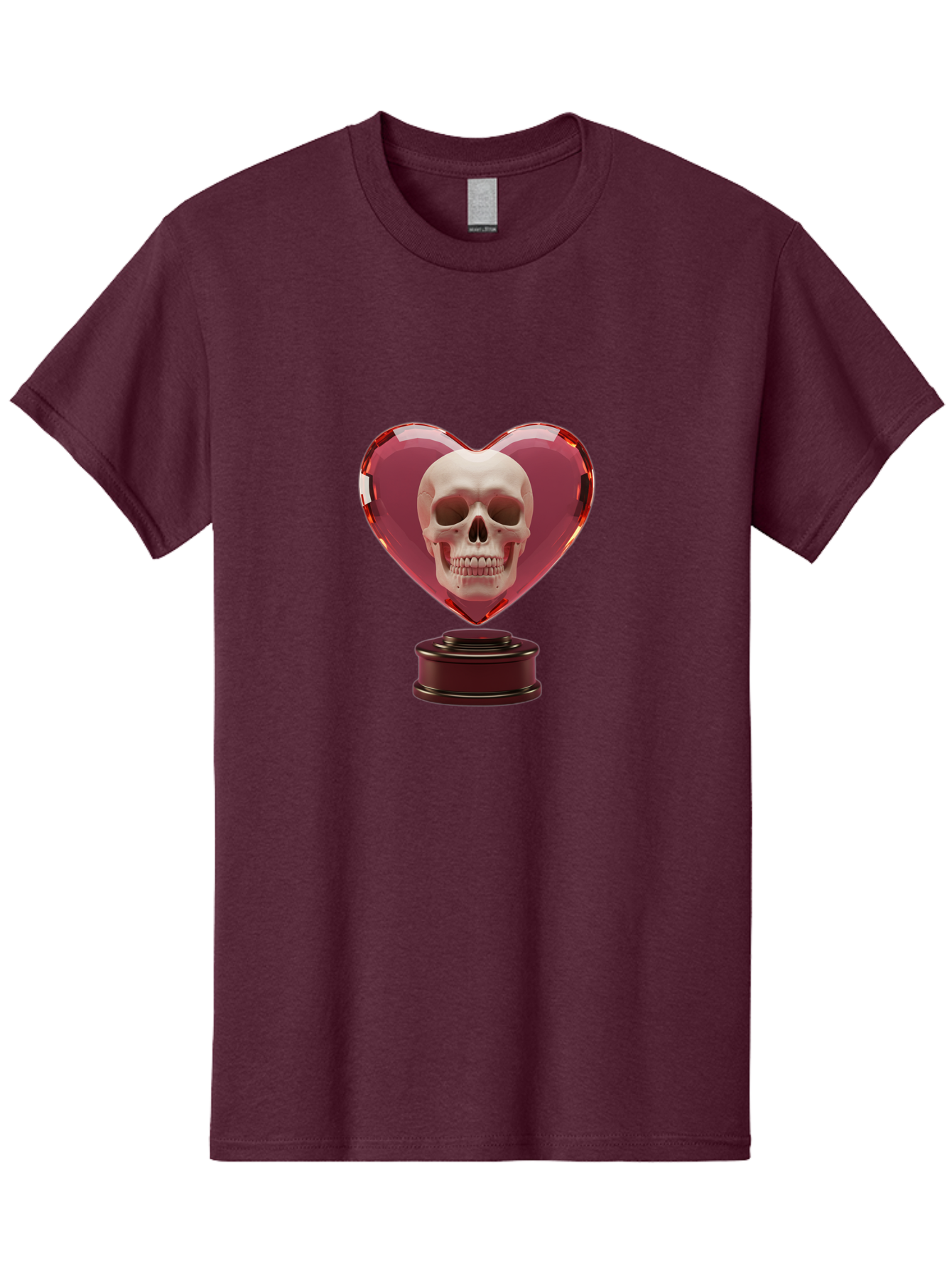 Skull-Heart-Trophy Men'S Graphic Tee, 100% Cotton, Comfortable Casual Summer Wear, Machine Washable, Human Skull, Heart-Shaped Frame, Gothic Decor, Dark Art, Strange Art, Unique Collectible, Dark Romance, Gothic Aesthetic, Unusual Trophy Bad587