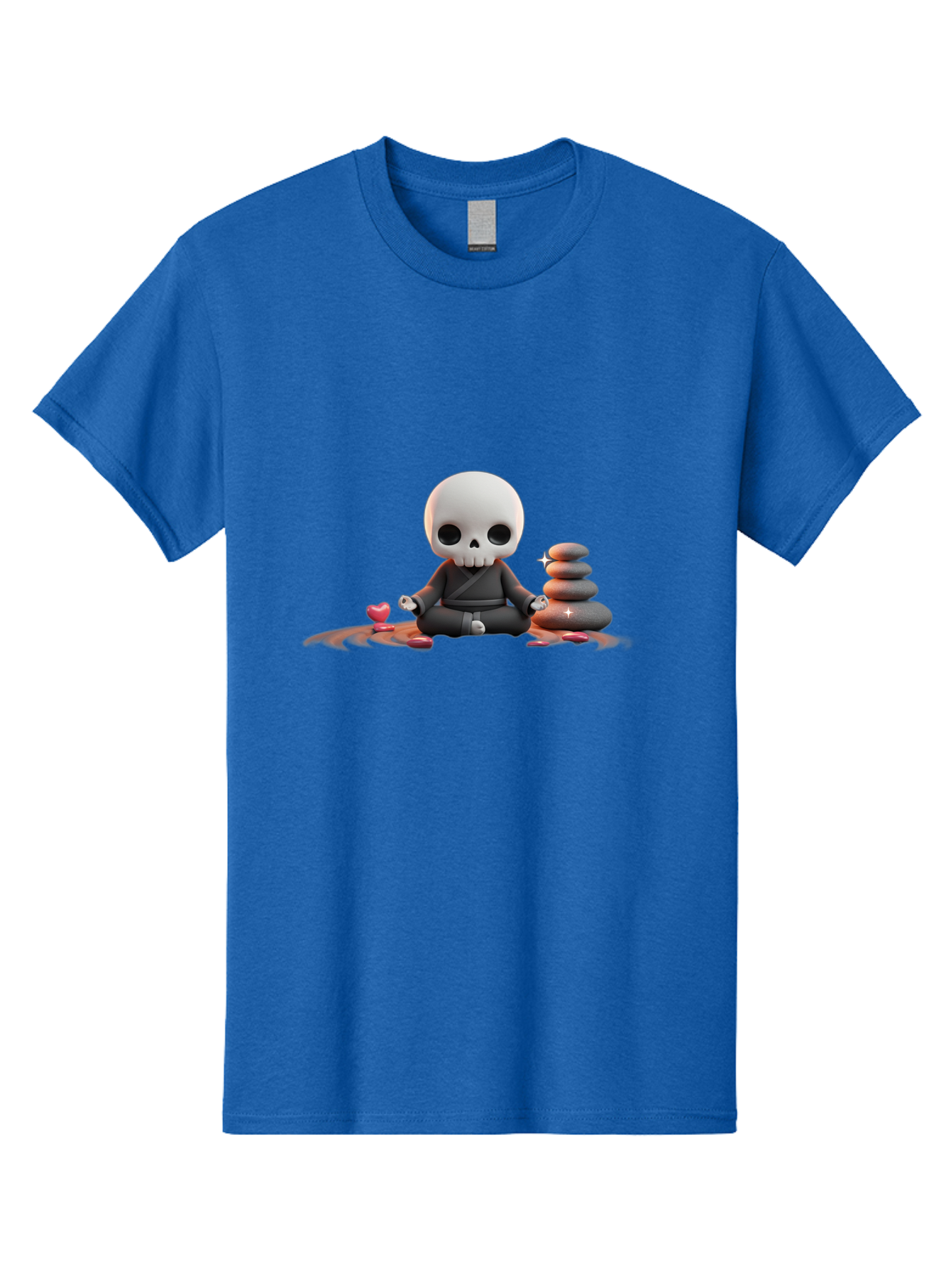 Skull-In-Meditation Men'S Graphic Tee, 100% Cotton, Comfortable Casual Summer Wear, Machine Washable, Meditating Skull, Zen Rocks, Balance And Harmony, Peaceful Atmosphere, Lotus Position, Mindfulness, Meditation, Zen Stones, Calmness, Bad589