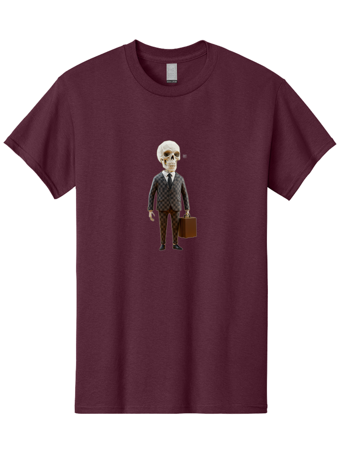 Skull-In-Suit-2 Men'S Graphic Tee, 100% Cotton, Comfortable Casual Summer Wear, Machine Washable, Skeleton In Business Attire, Checkered Suit, Briefcase, Black Tie, White Shirt, Formal Wear, Spooky Skeleton, Business Professional, Bad591