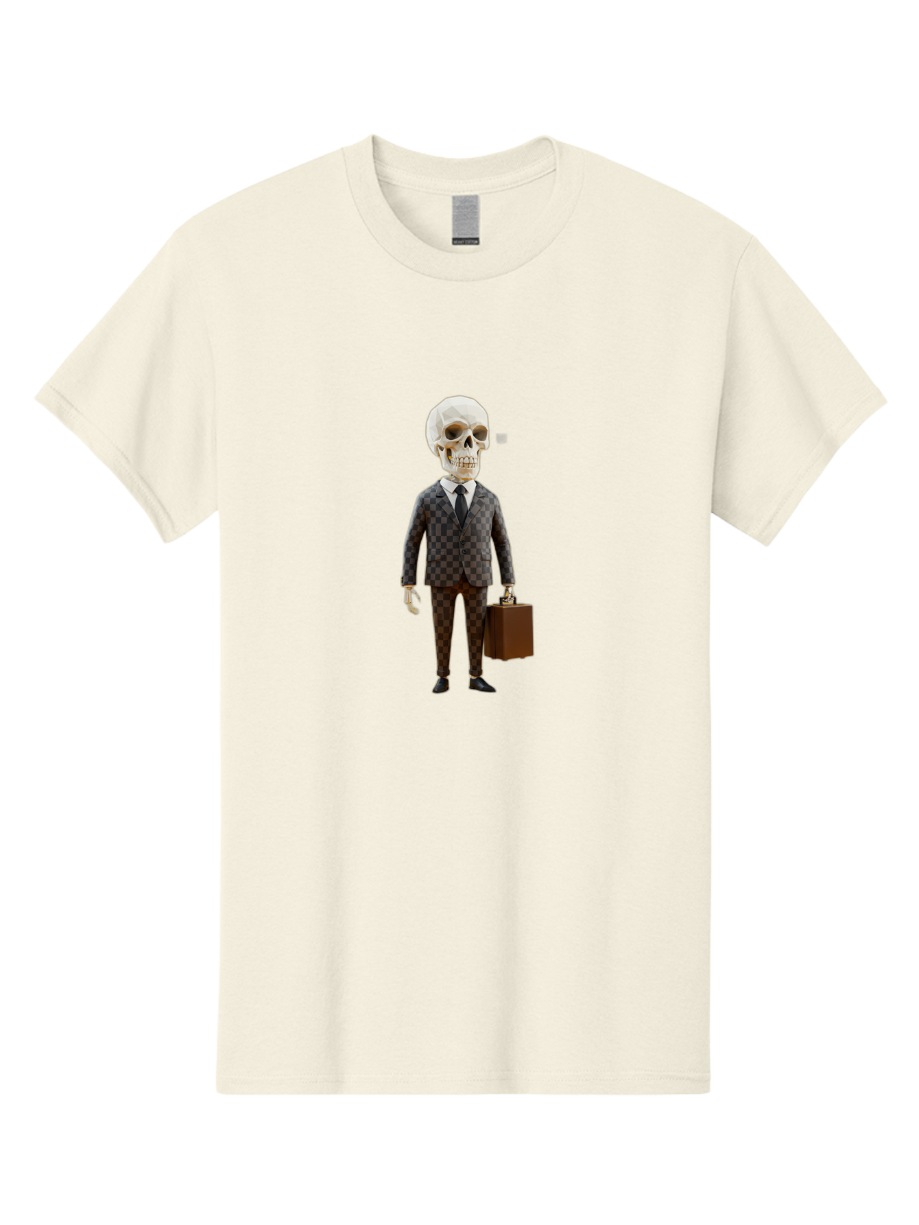 Skull-In-Suit-2 Men'S Graphic Tee, 100% Cotton, Comfortable Casual Summer Wear, Machine Washable, Skeleton In Business Attire, Checkered Suit, Briefcase, Black Tie, White Shirt, Formal Wear, Spooky Skeleton, Business Professional, Bad591