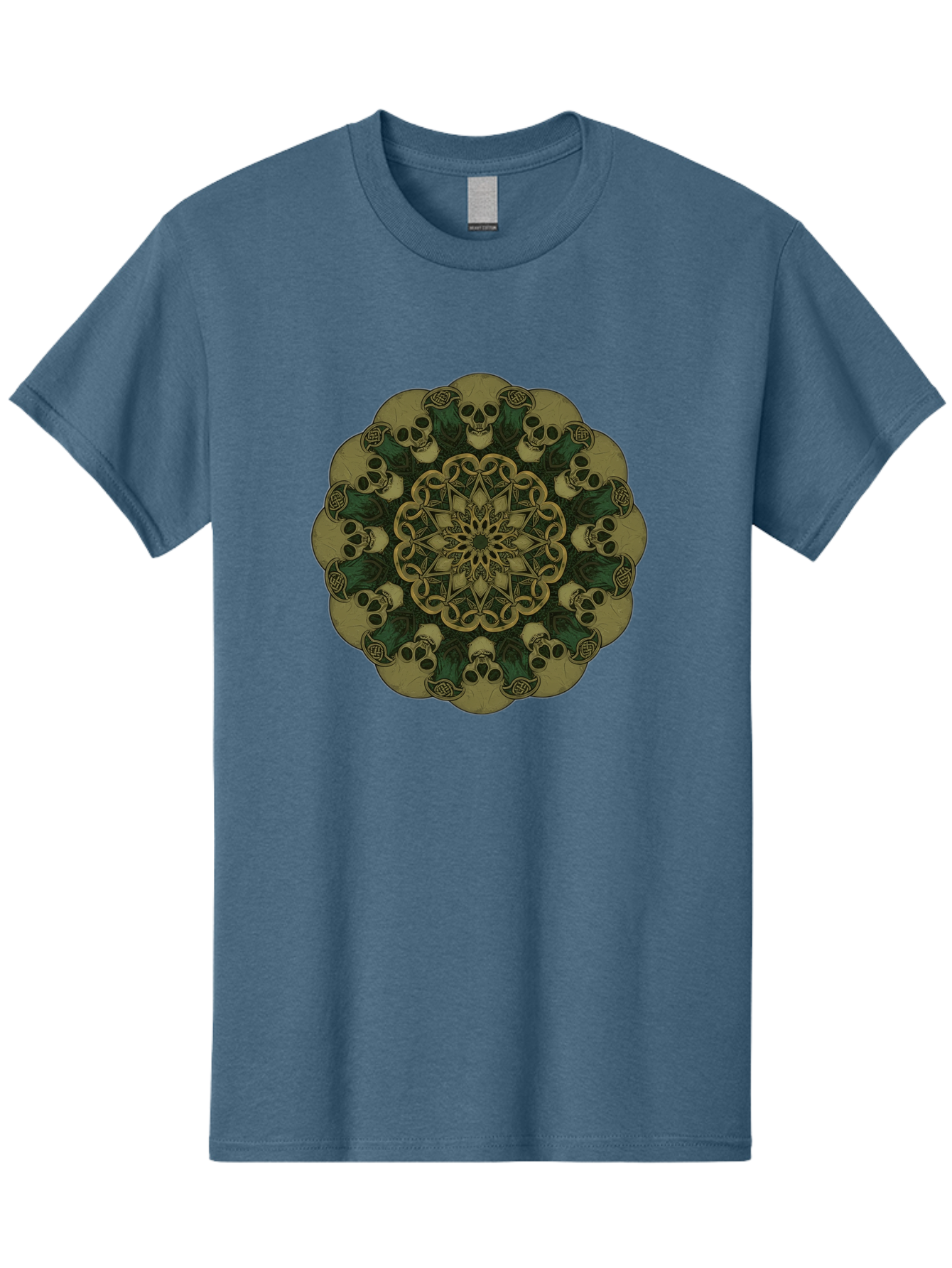 Skull-Mandala-1 Men'S Graphic Tee, 100% Cotton, Comfortable Casual Summer Wear, Machine Washable, Skull Mandala, Intricate Design, Mystic Symbols, Gothic Art, Skulls, Mandala Pattern, Mystical Imagery, Symbolic Art, Dark Mysticism Bad595