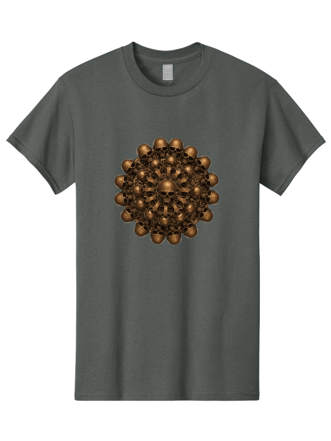 Skull-Mandala-2 Men'S Graphic Tee, 100% Cotton, Comfortable Casual Summer Wear, Machine Washable, Mandala Design, Skull Art, Bronze Skulls, Intricate Pattern, Symmetrical Composition, Dark Art, Gothic Decor, Skull Motif, Mystical Symbolism Bad596