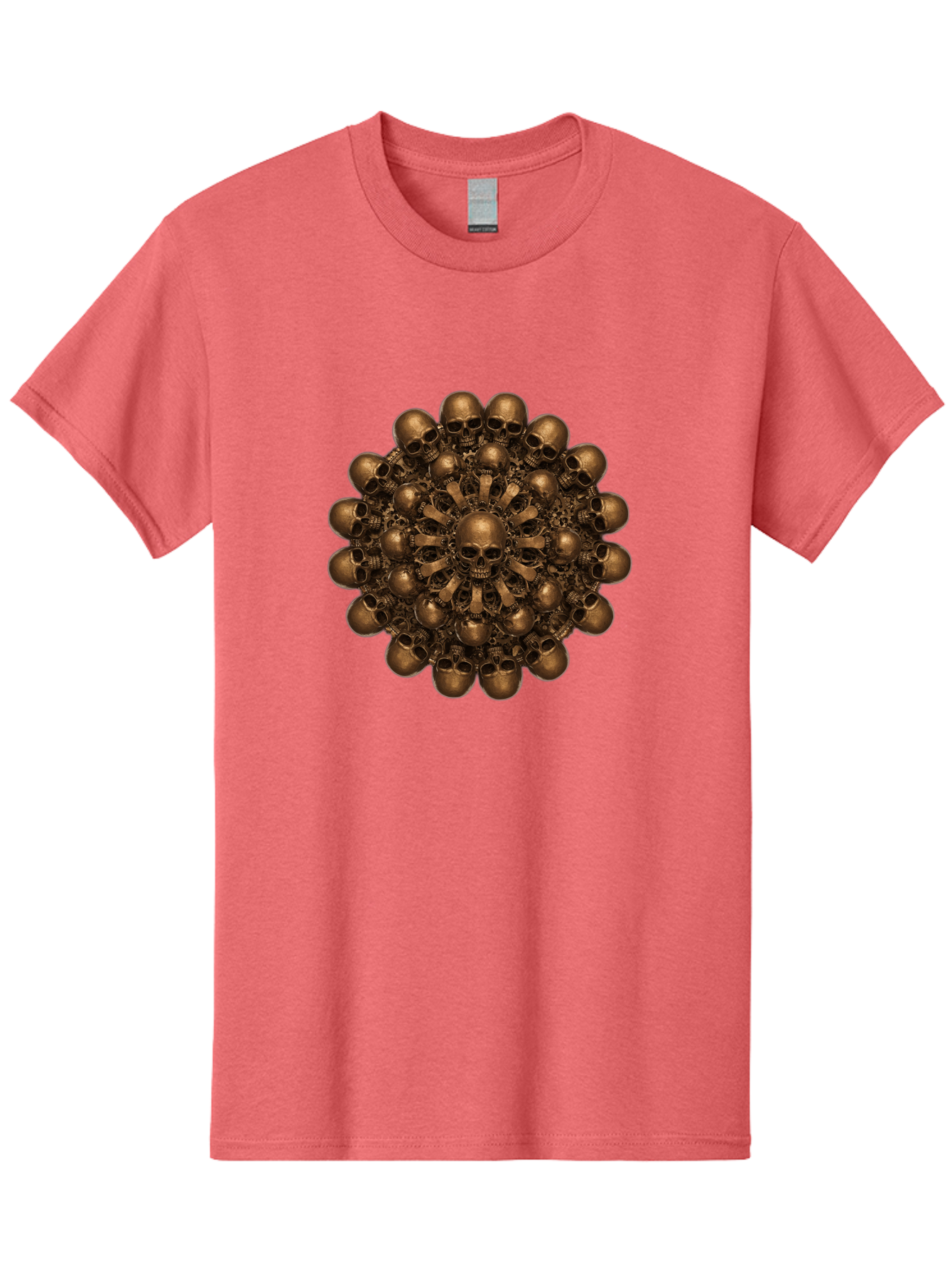 Skull-Mandala-2 Men'S Graphic Tee, 100% Cotton, Comfortable Casual Summer Wear, Machine Washable, Mandala Design, Skull Art, Bronze Skulls, Intricate Pattern, Symmetrical Composition, Dark Art, Gothic Decor, Skull Motif, Mystical Symbolism Bad596