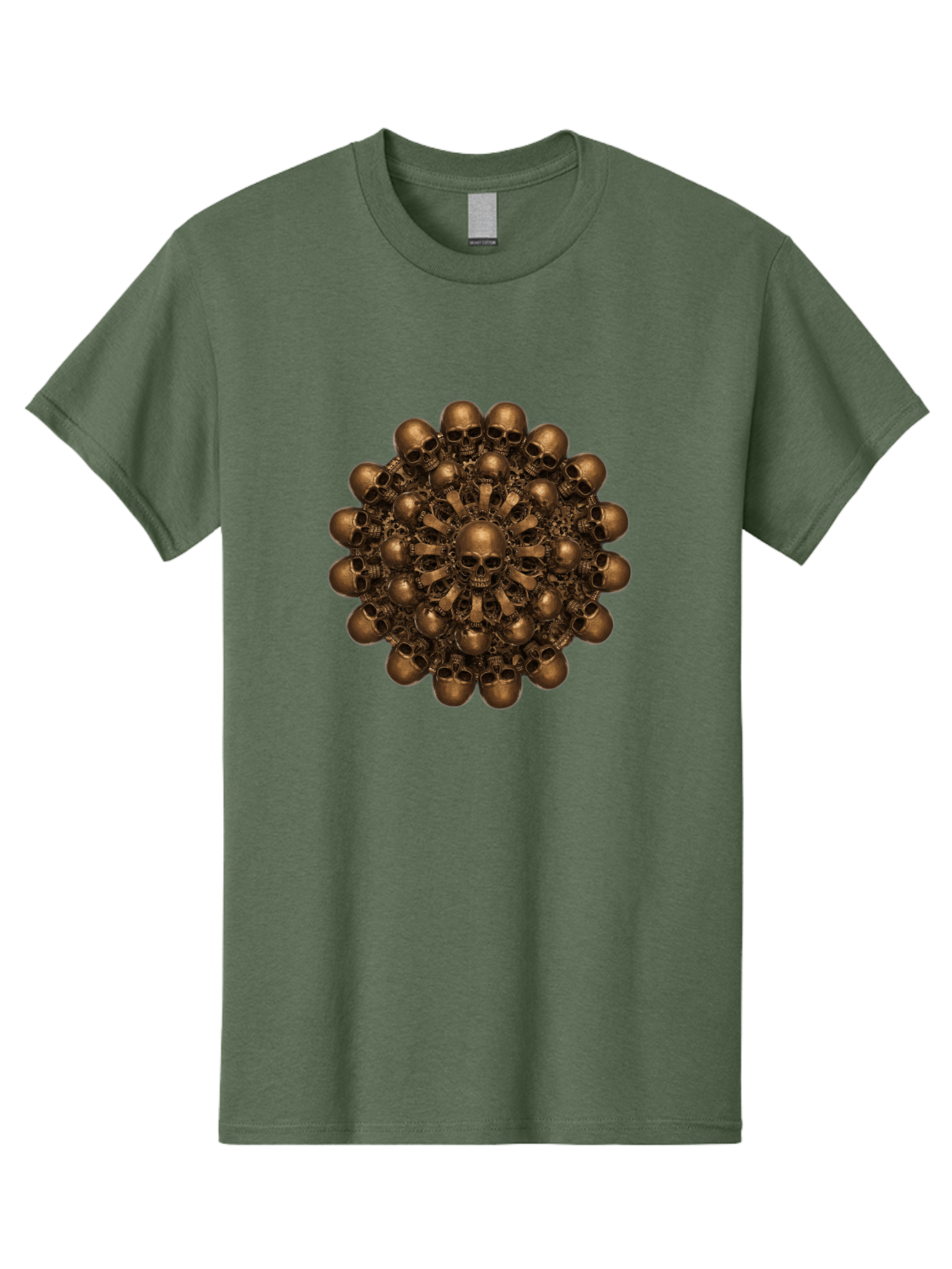 Skull-Mandala-2 Men'S Graphic Tee, 100% Cotton, Comfortable Casual Summer Wear, Machine Washable, Mandala Design, Skull Art, Bronze Skulls, Intricate Pattern, Symmetrical Composition, Dark Art, Gothic Decor, Skull Motif, Mystical Symbolism Bad596