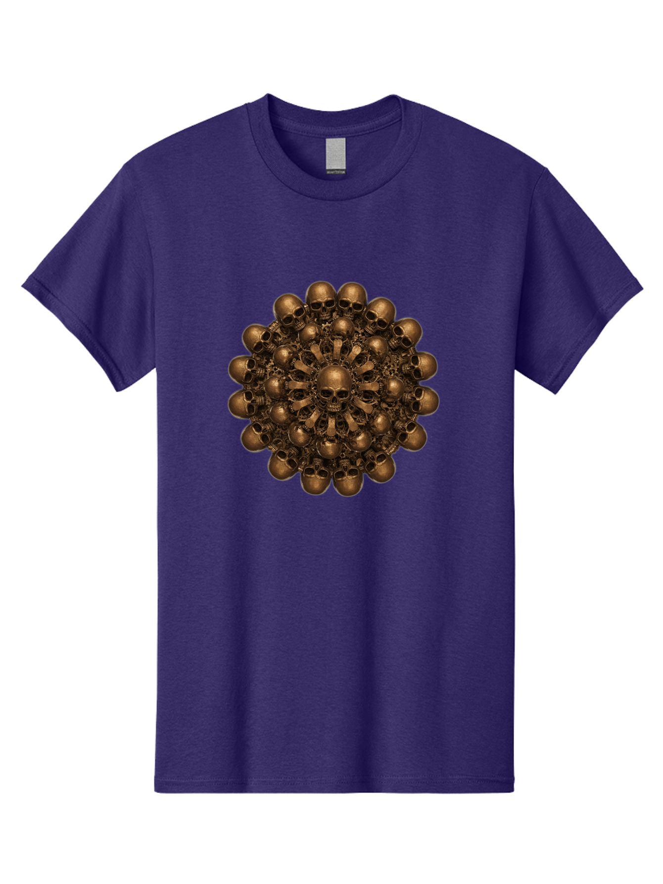 Skull-Mandala-2 Men'S Graphic Tee, 100% Cotton, Comfortable Casual Summer Wear, Machine Washable, Mandala Design, Skull Art, Bronze Skulls, Intricate Pattern, Symmetrical Composition, Dark Art, Gothic Decor, Skull Motif, Mystical Symbolism Bad596