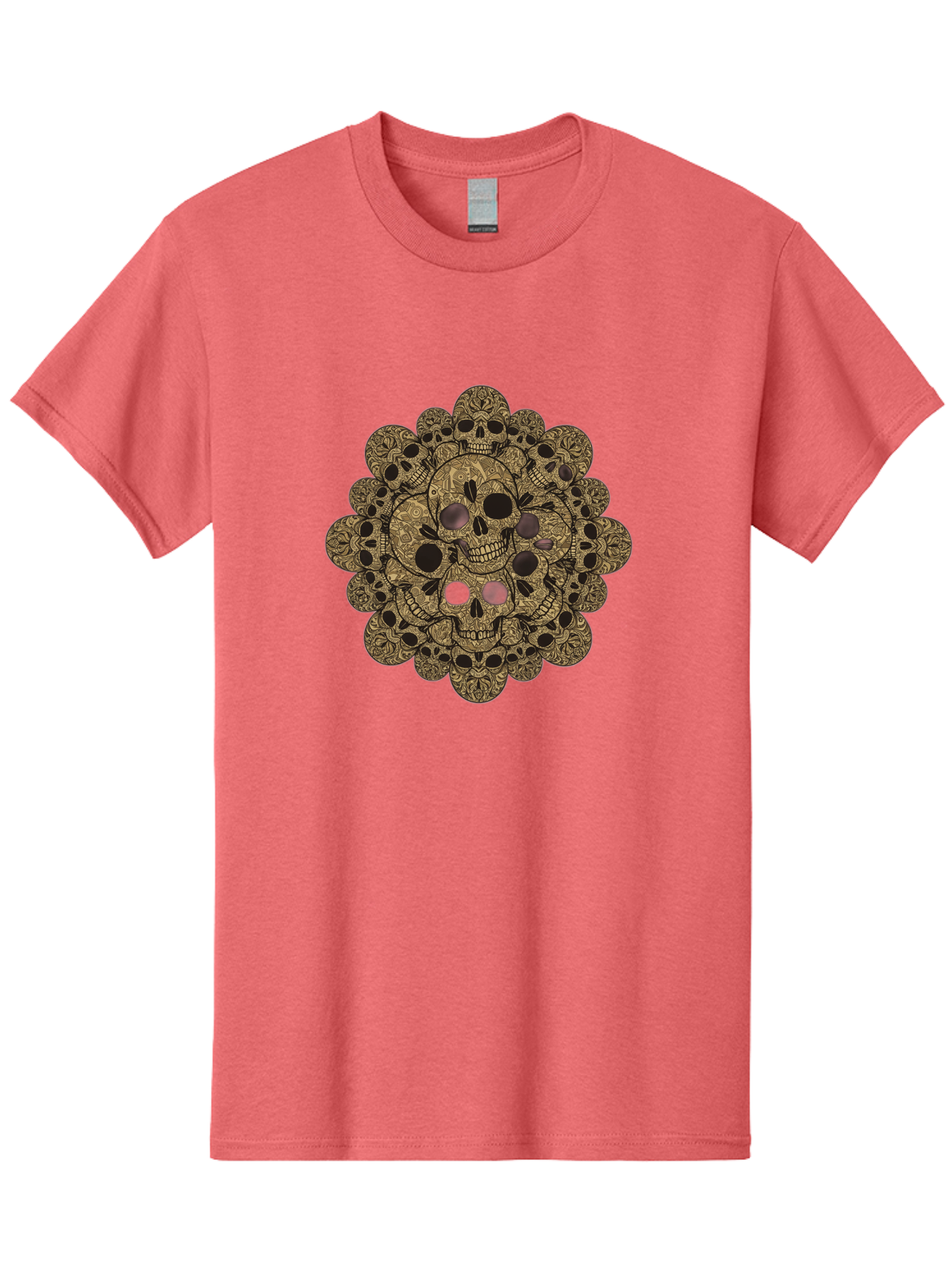 Skull-Mandala-4 Men'S Graphic Tee, 100% Cotton, Comfortable Casual Summer Wear, Machine Washable, Sugar Skulls, Floral Skull Design, Intricate Patterns, Day Of The Dead, Mexican Culture, Symbolic Art, Ornate Skulls Bad598