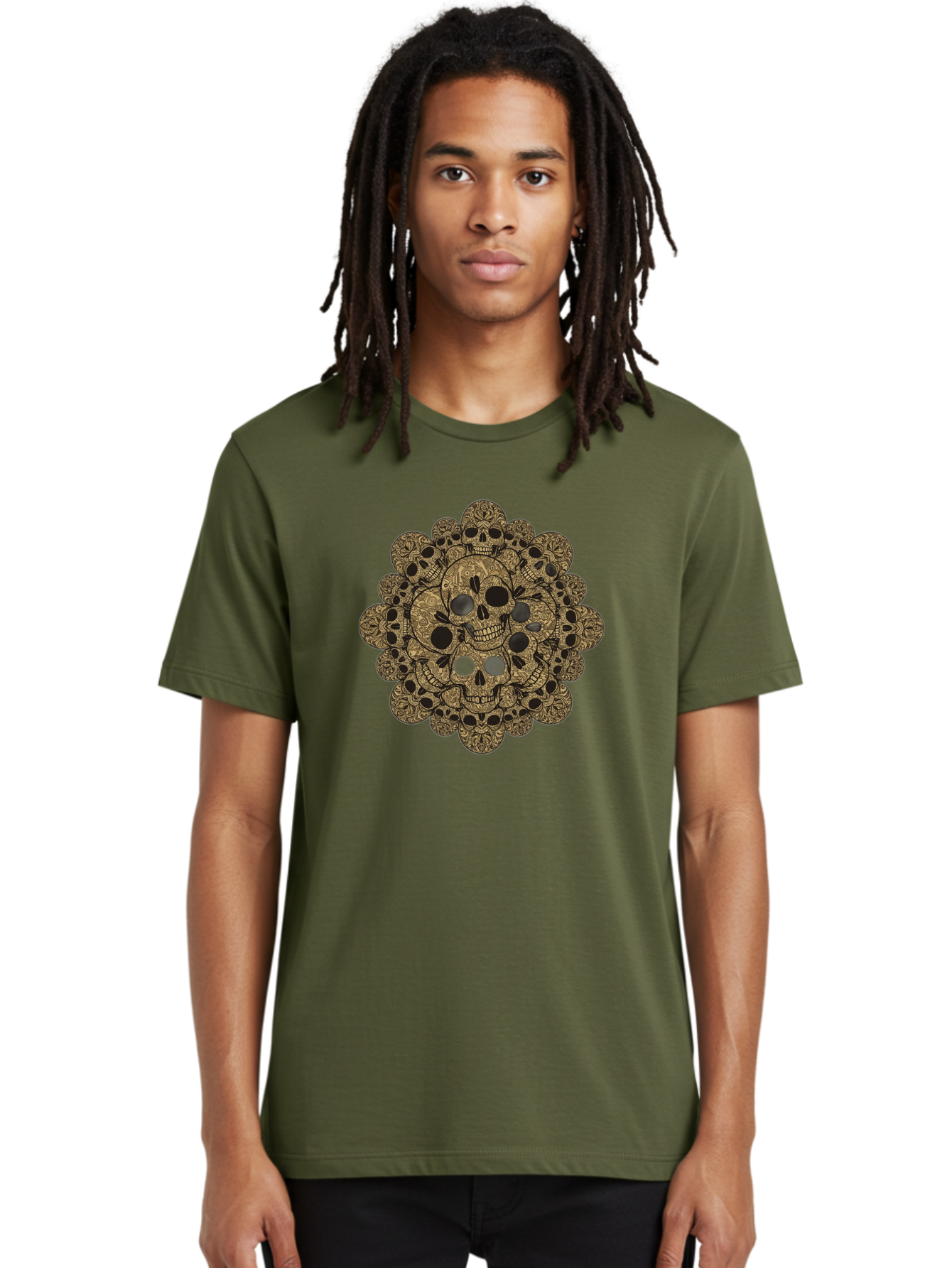 Skull-Mandala-4 Men'S Graphic Tee, 100% Cotton, Comfortable Casual Summer Wear, Machine Washable, Sugar Skulls, Floral Skull Design, Intricate Patterns, Day Of The Dead, Mexican Culture, Symbolic Art, Ornate Skulls Bad598