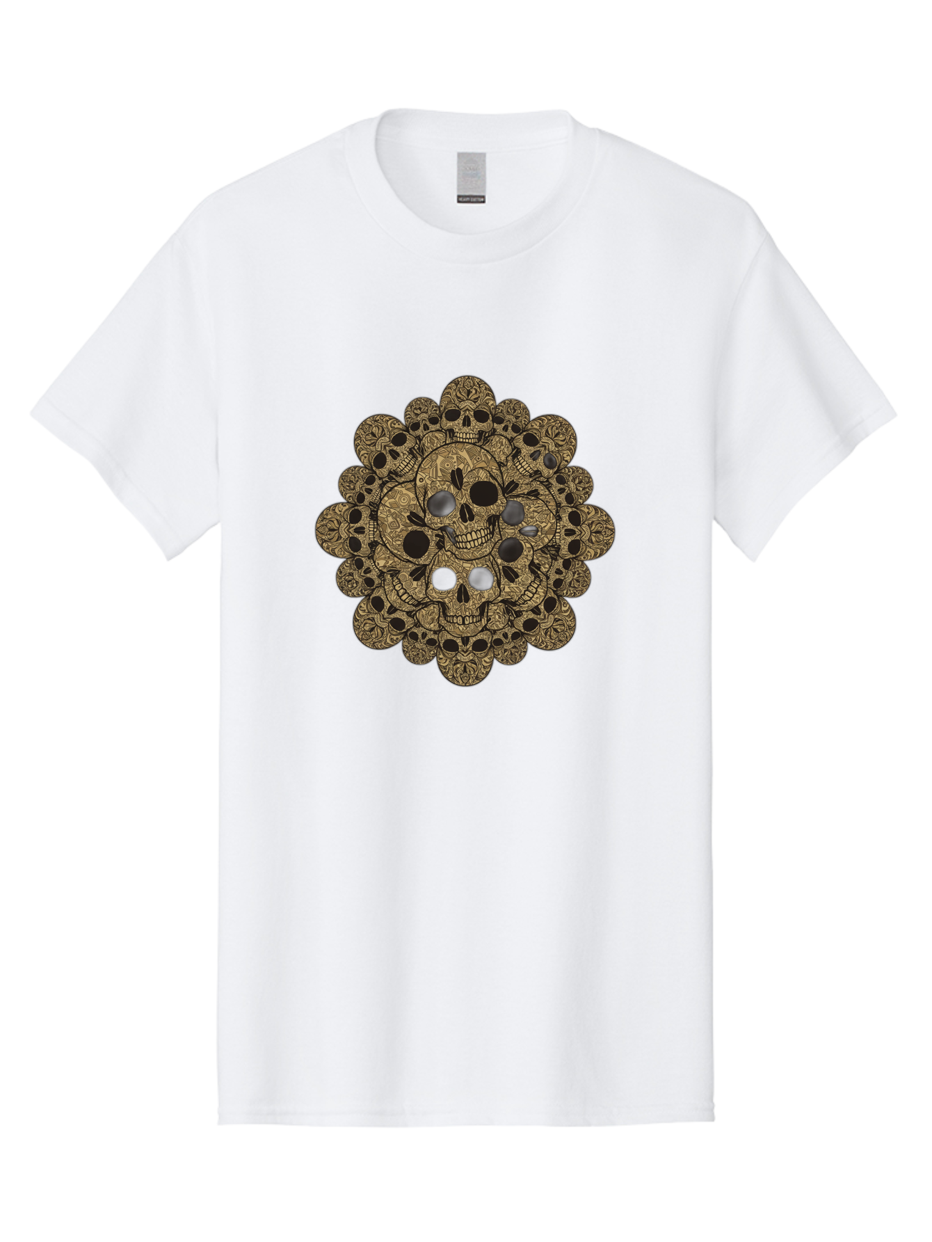 Skull-Mandala-4 Men'S Graphic Tee, 100% Cotton, Comfortable Casual Summer Wear, Machine Washable, Sugar Skulls, Floral Skull Design, Intricate Patterns, Day Of The Dead, Mexican Culture, Symbolic Art, Ornate Skulls Bad598